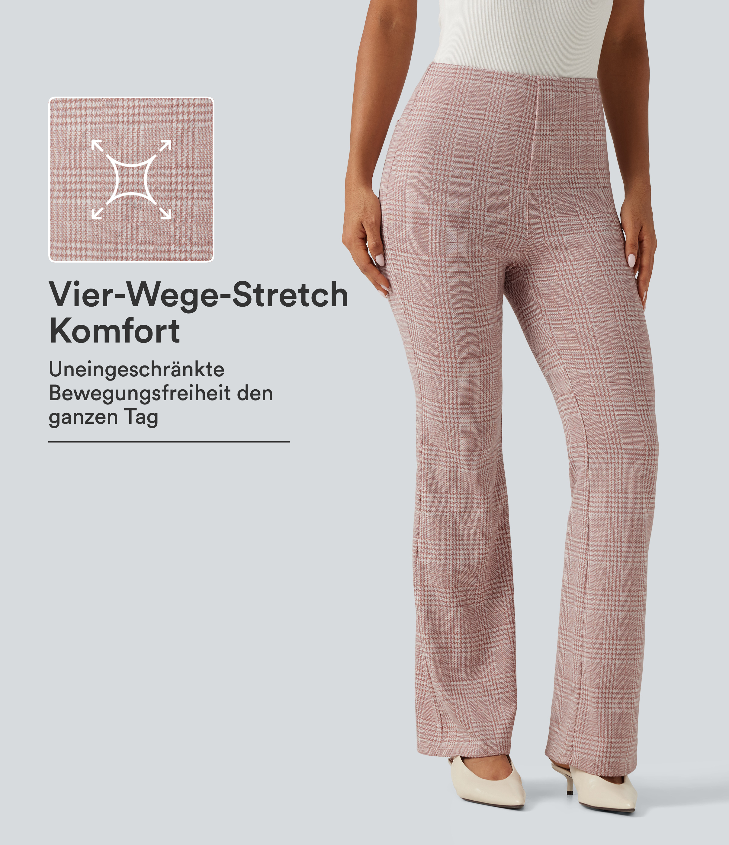 Halara Flex™ - Ausgestellte Bürohose mit hohem Bund, Gesäßtaschen und Karomuster