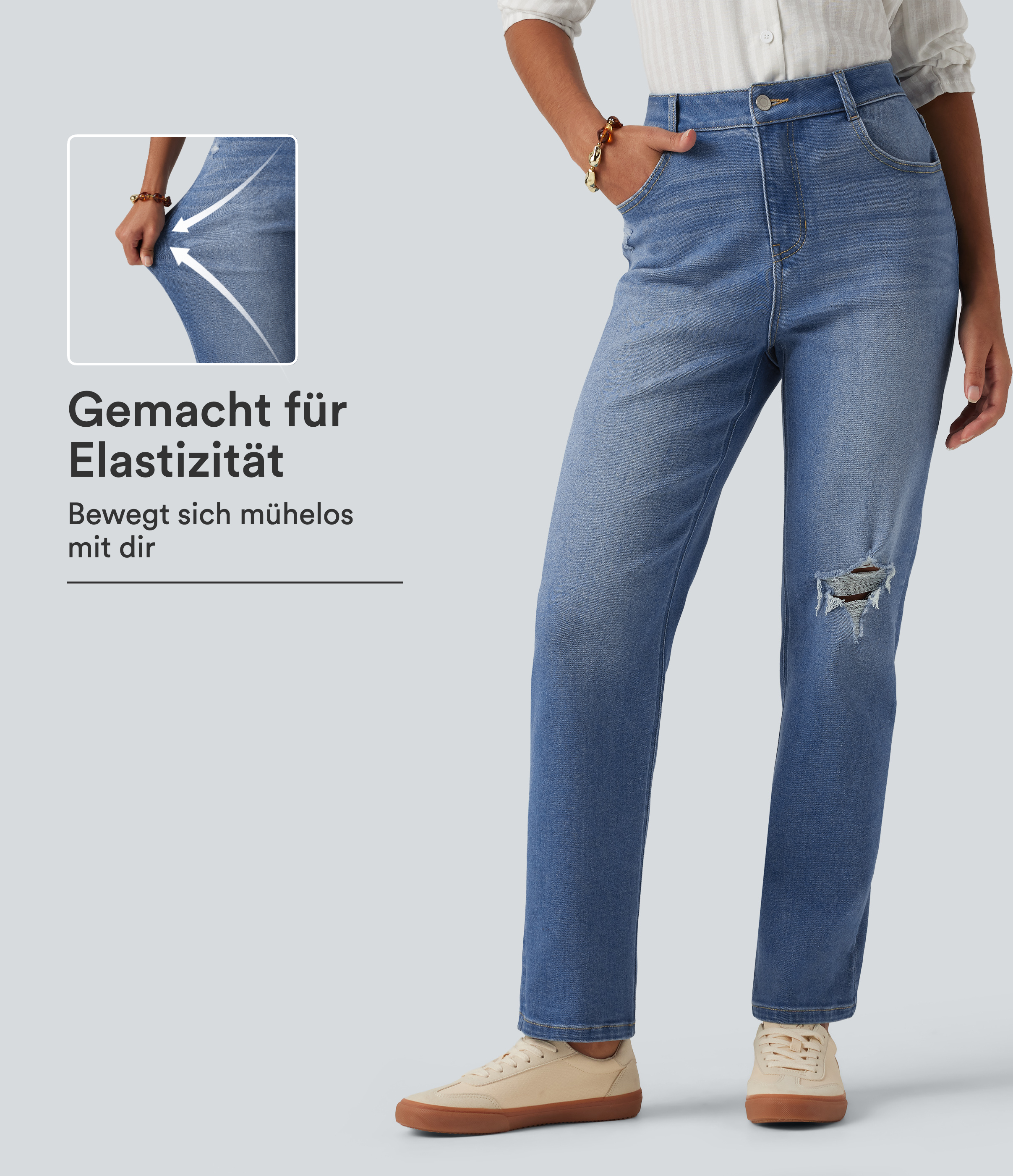 Lässige Jeans mit hohem Bund und mehreren Taschen