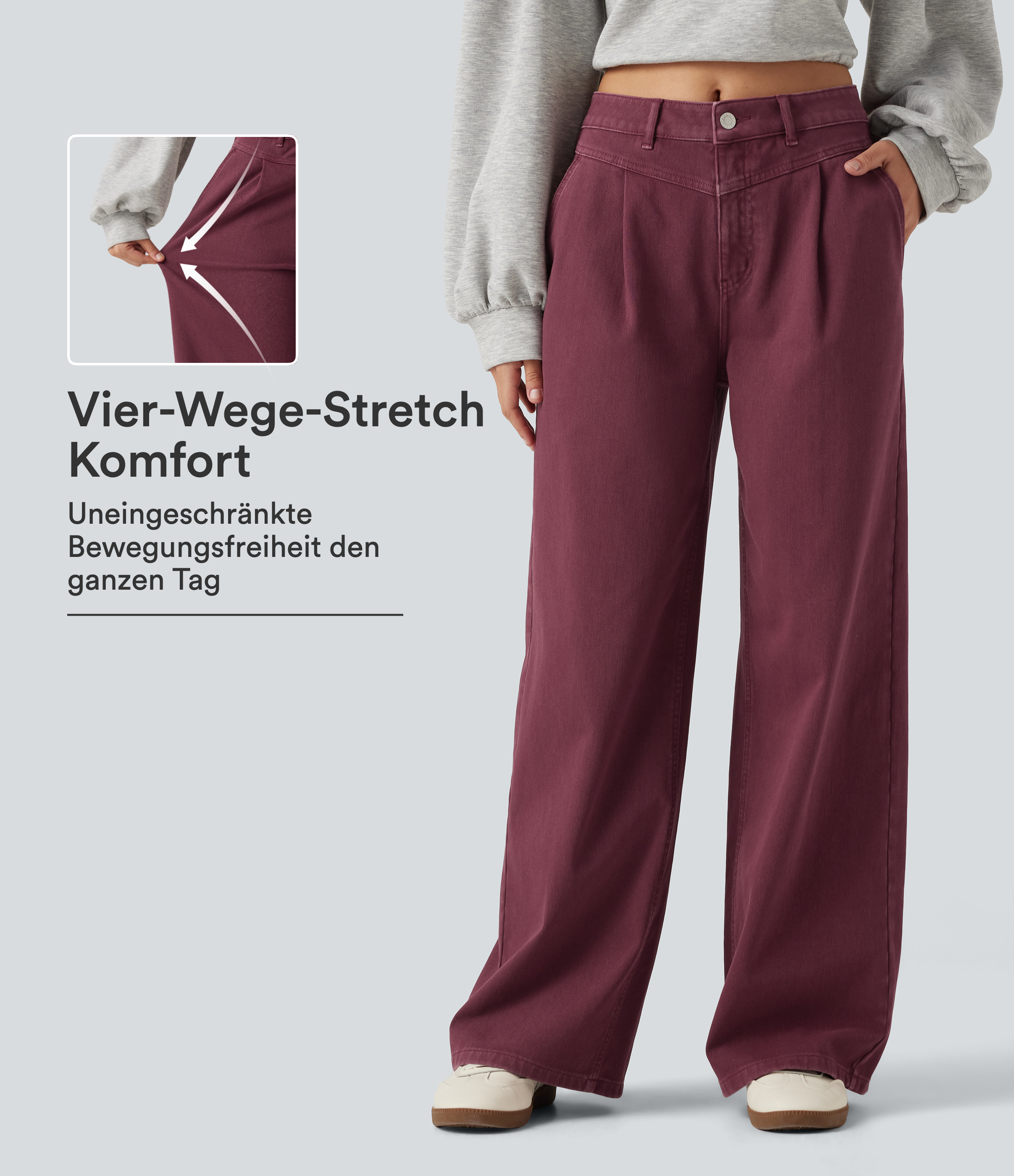 Halara Flex™ - Lässige Jeans mit mittelhohem Bund, mehreren Taschen und weitem Bein