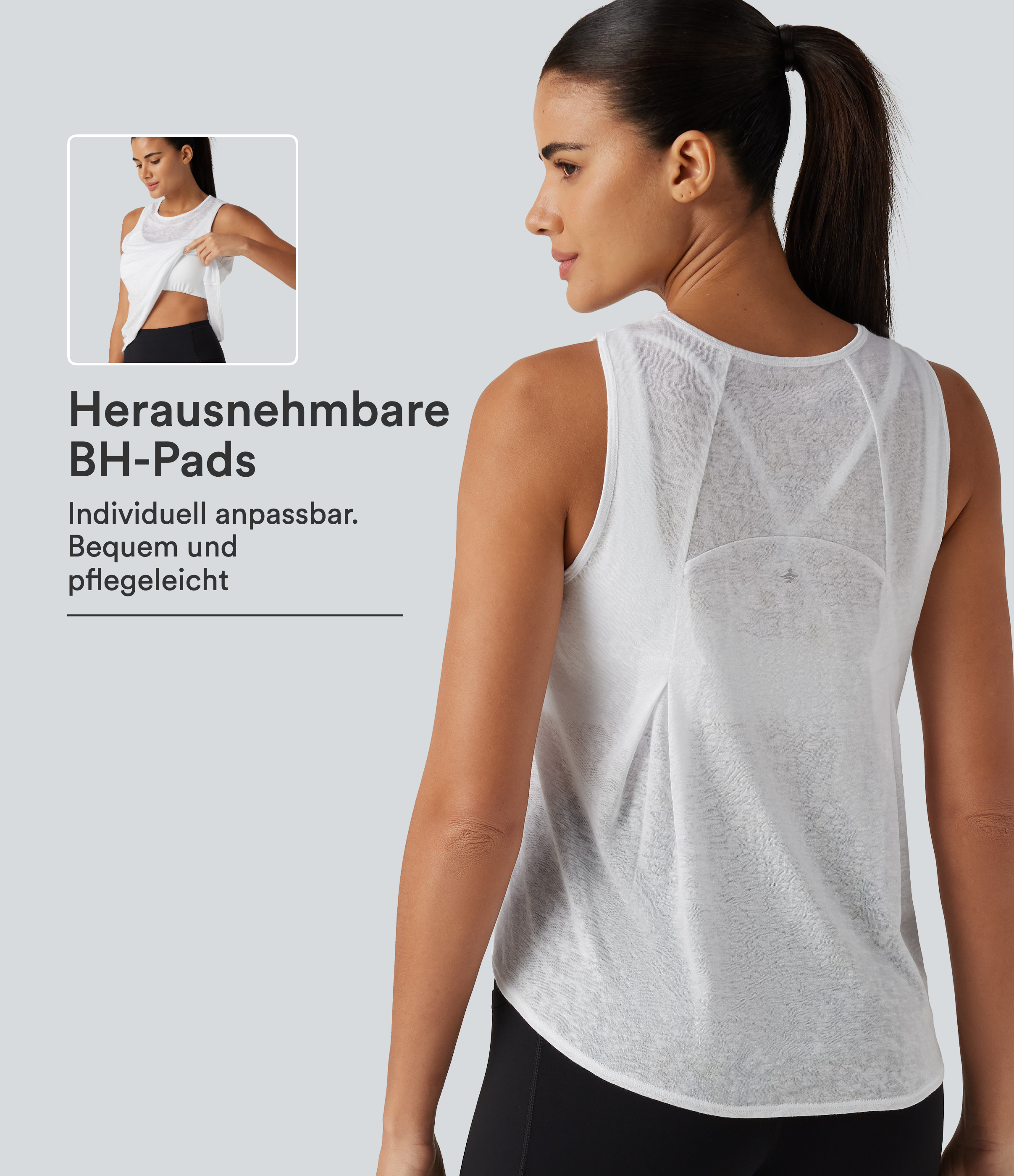 Workout-Tanktop mit Rundhalsausschnitt, integriertem BH und abgerundetem Saum