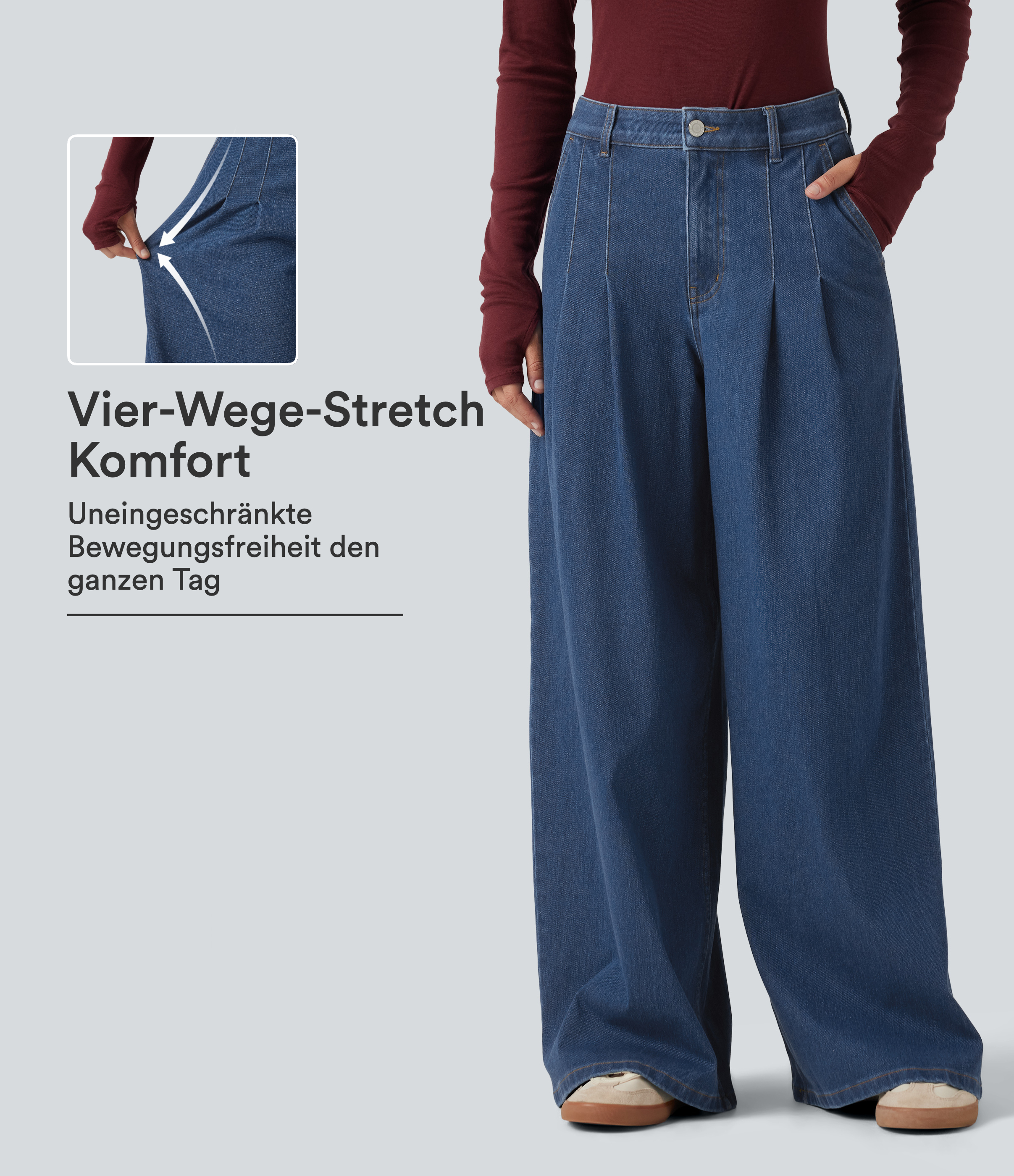 Halara Flex™ - Lässige Jeans mit mittelhohem Bund, mehreren Taschen und weitem Bein