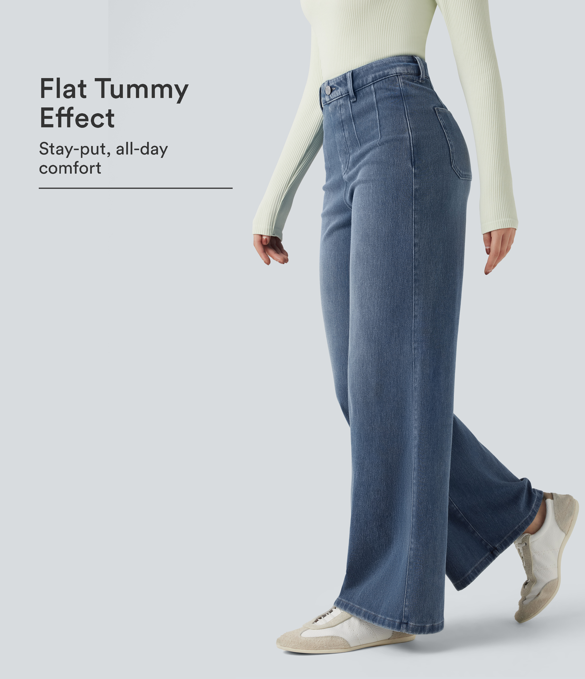 Halara Flex™ High Waisted Tummy Control Wide Leg Casual Jeans with Pockets