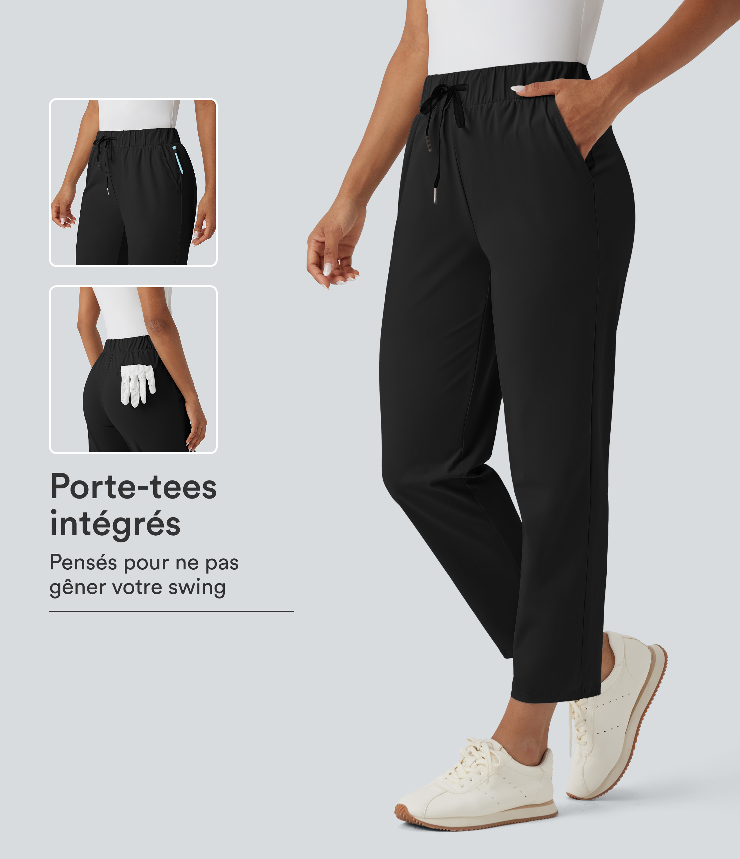 Pantalon golf fuselé taille haute cordon poches séchage rapide - Poche tee de golf