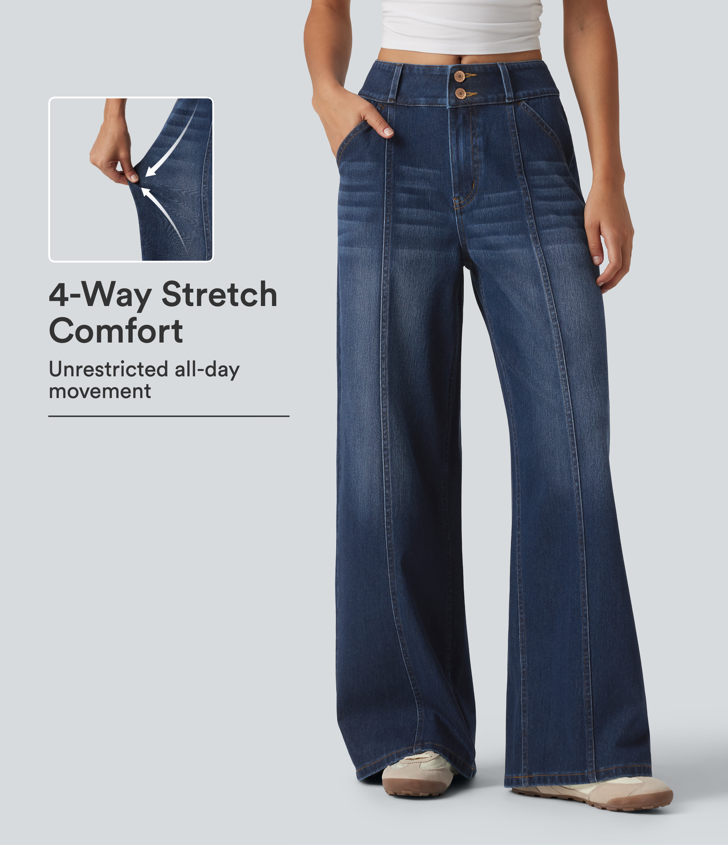 Halara Flex™ Mid Rise Wide Leg Casual Jeans with Pockets