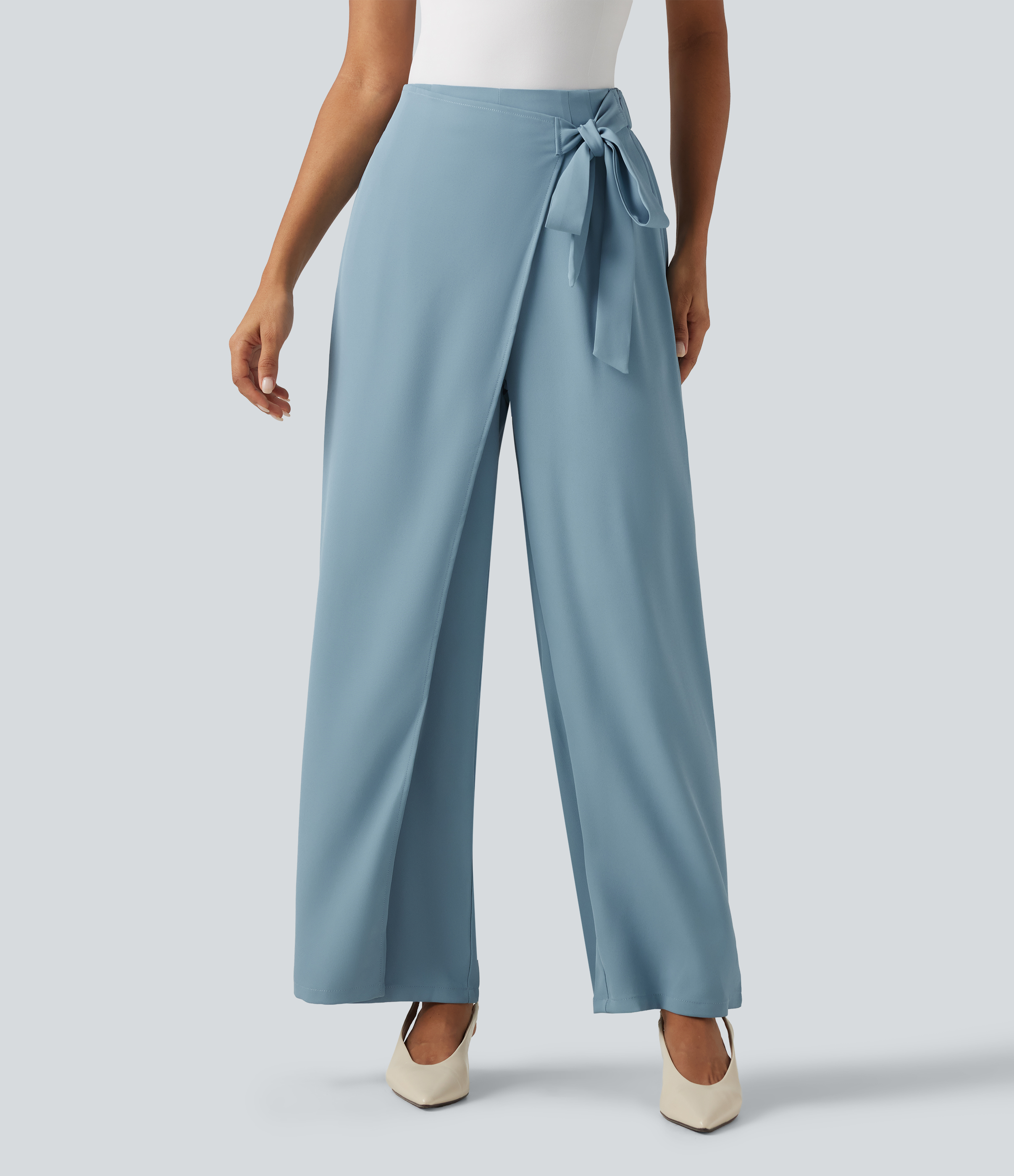 Pantalon Tailleur Large Fluide Taille Haute Fermeture Éclair Invisible 