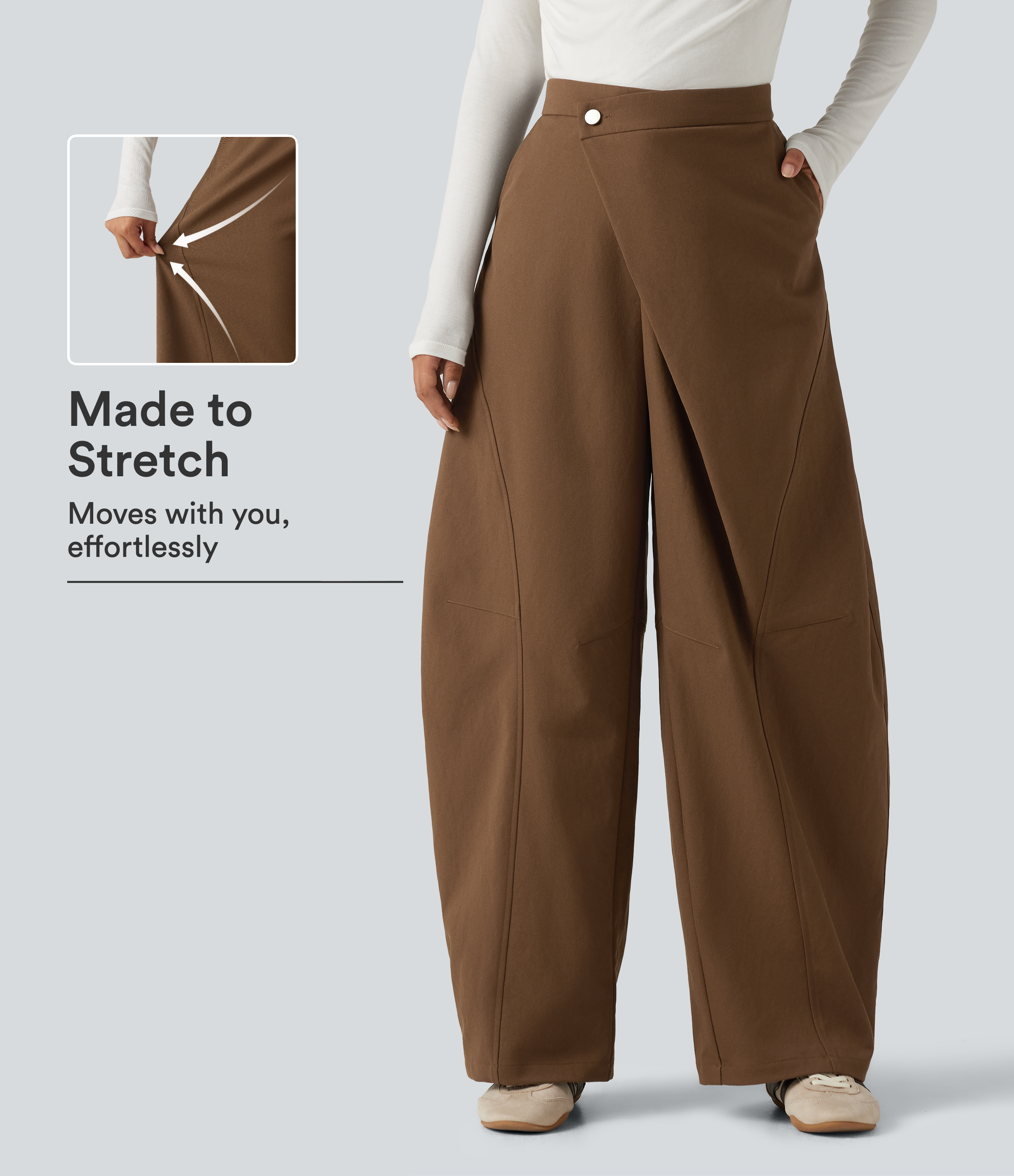 Mid Rise Asymmetric Baggy Casual Pants with Pockets