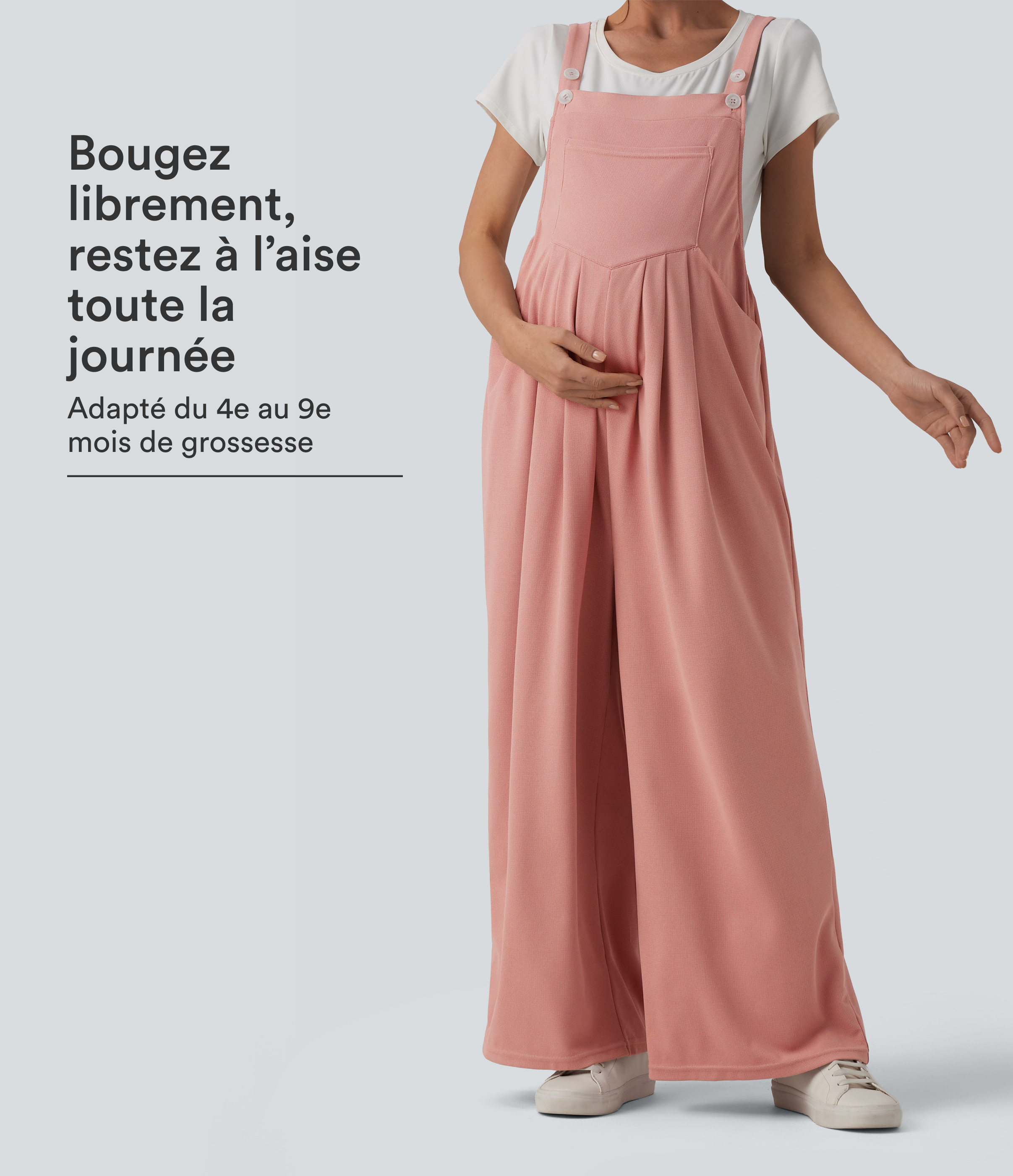 Salopette casual maternité gauffrée à bretelles ajustables avec poches