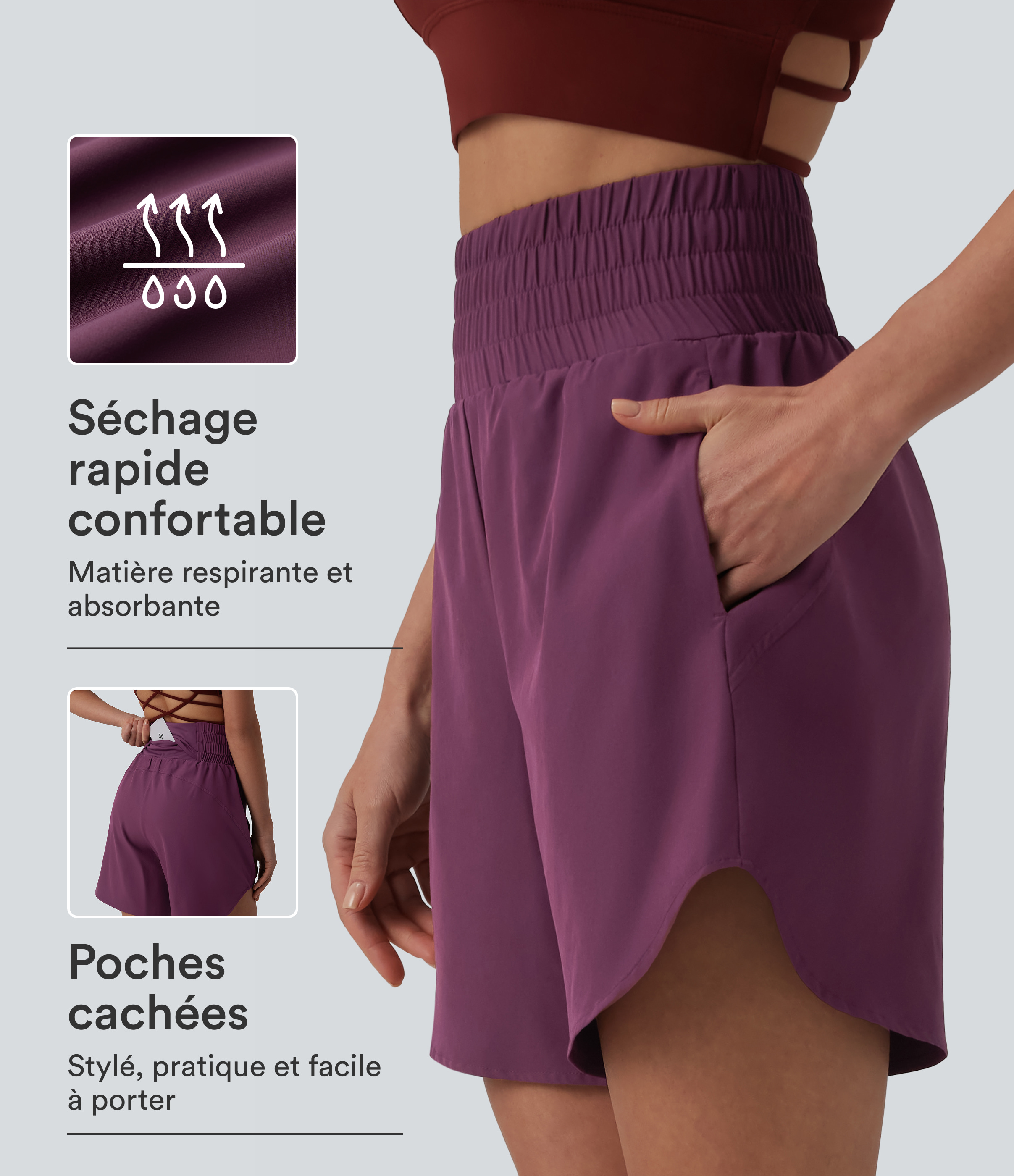 Amaranth Breezeful™ Short running 2-en-1 séchage rapide taille haute à ourlet arrondi 17,5 cm avec poches / 1