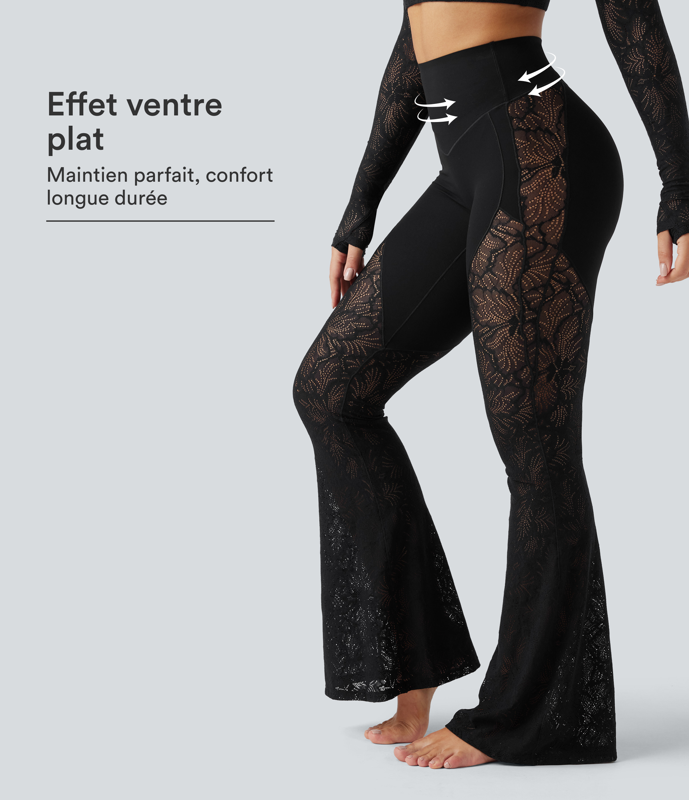 Pantalon de yoga évasé gainant taille haute avec dentelle contrastée et poche Halara UltraSculpt™