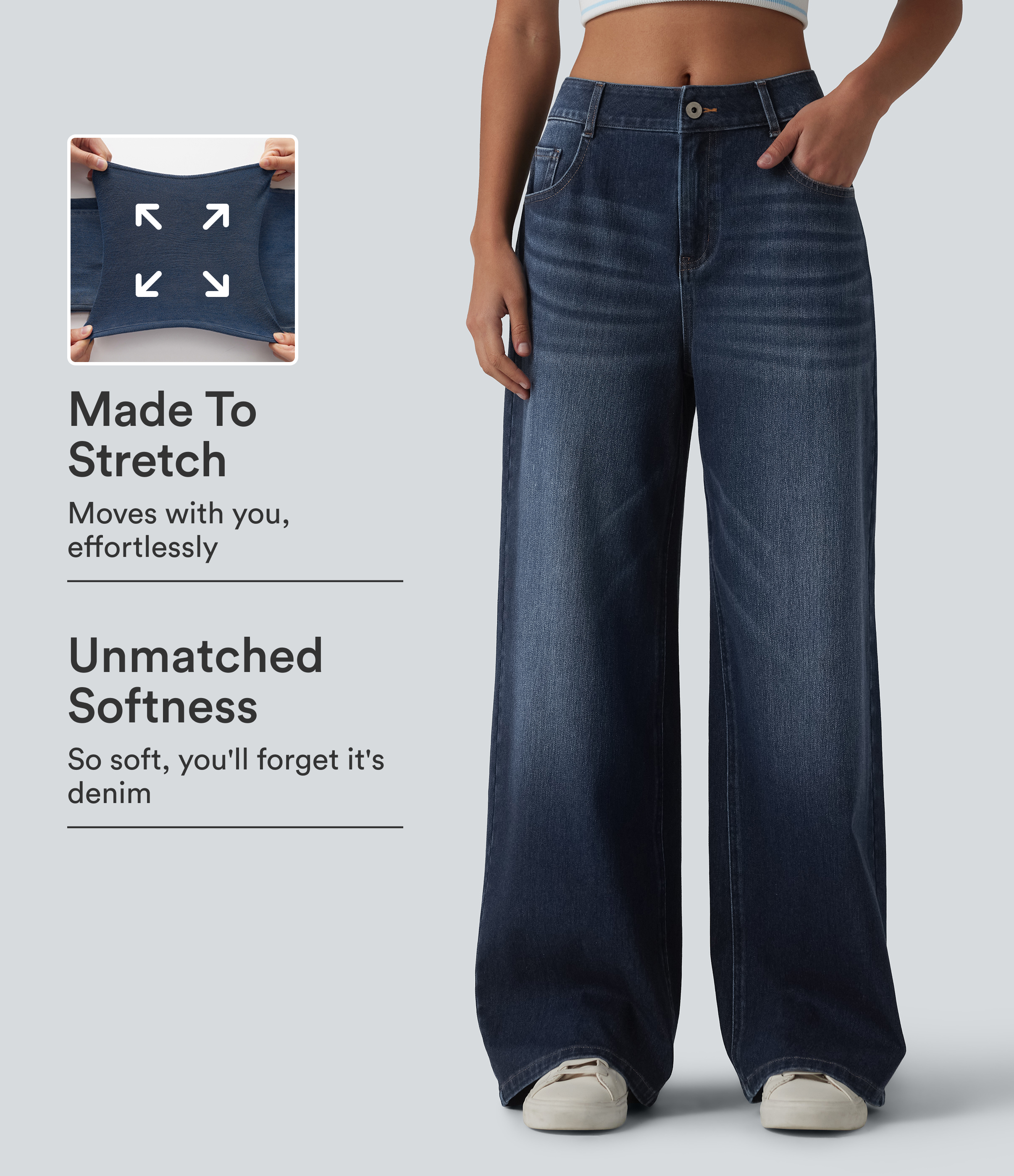 Halara Flex™ Mid Rise Washed Baggy Wide Leg Casual Jeans with Pockets