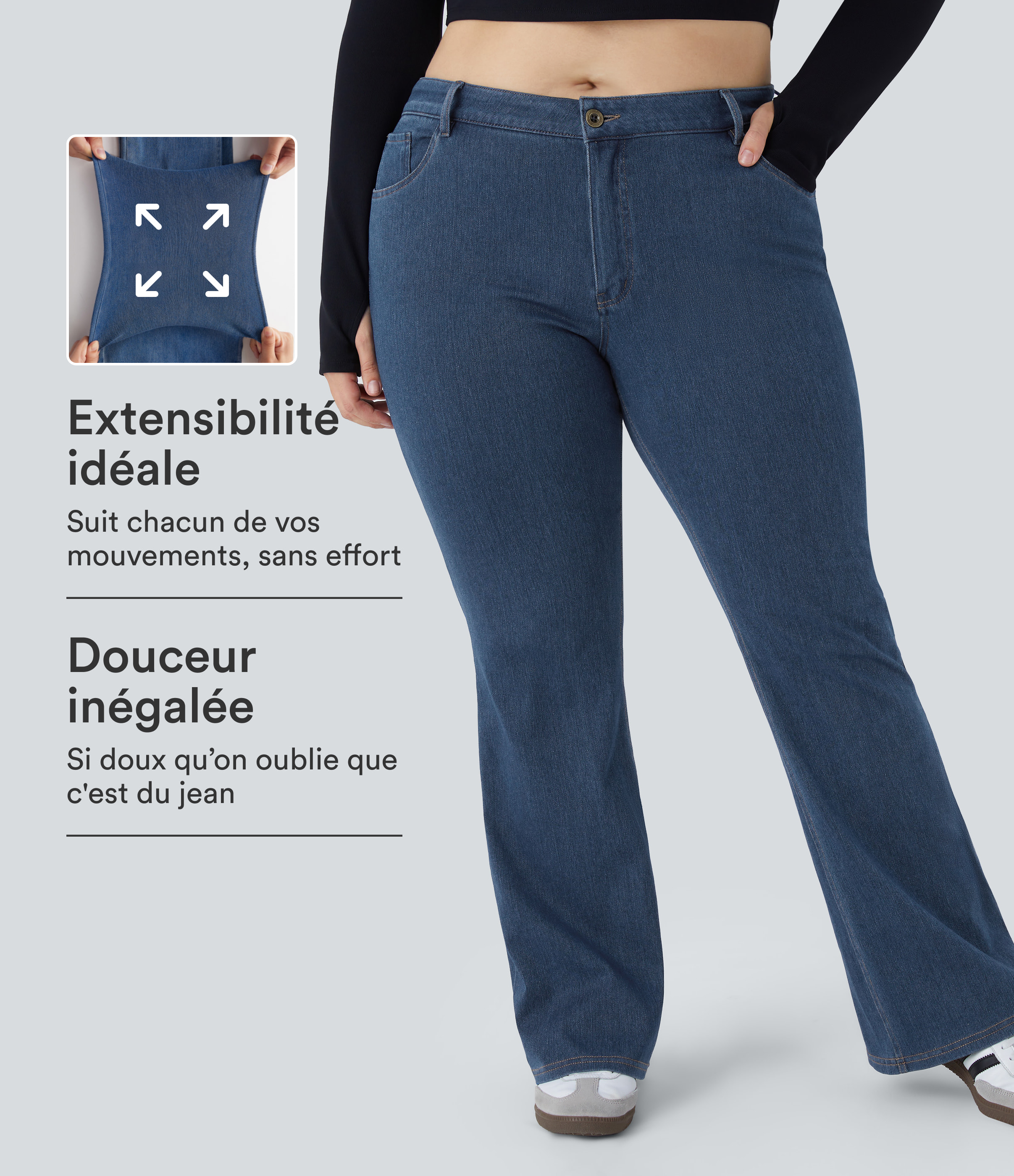 Halara Flex™ Mid Rise Button Pockets Stretchy Knit Casual Slight Flare Plus Size Jeans