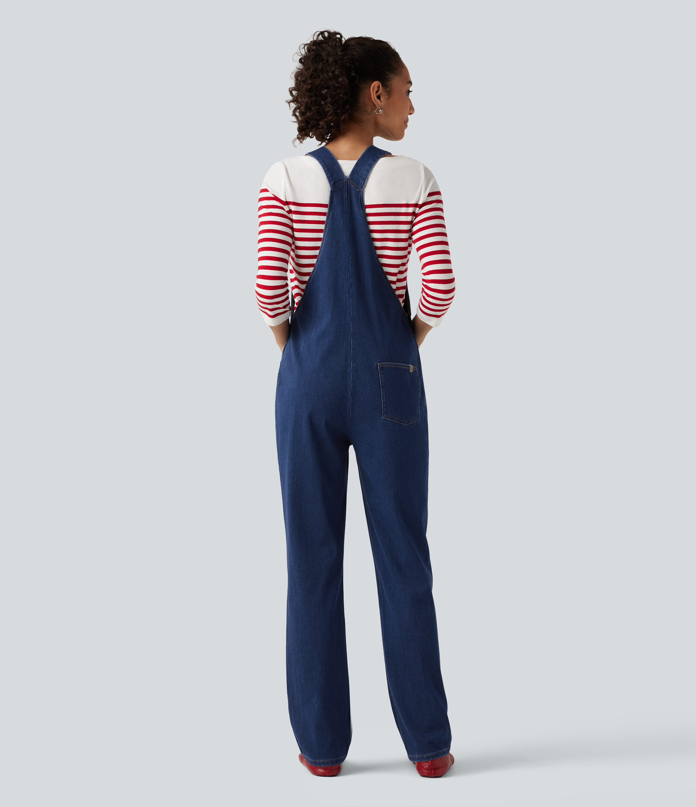 Estate Blue Denim Halara Flex™ Denim Square Neck Sleeveless Tapered Casual Jumpsuit with Pockets / 2