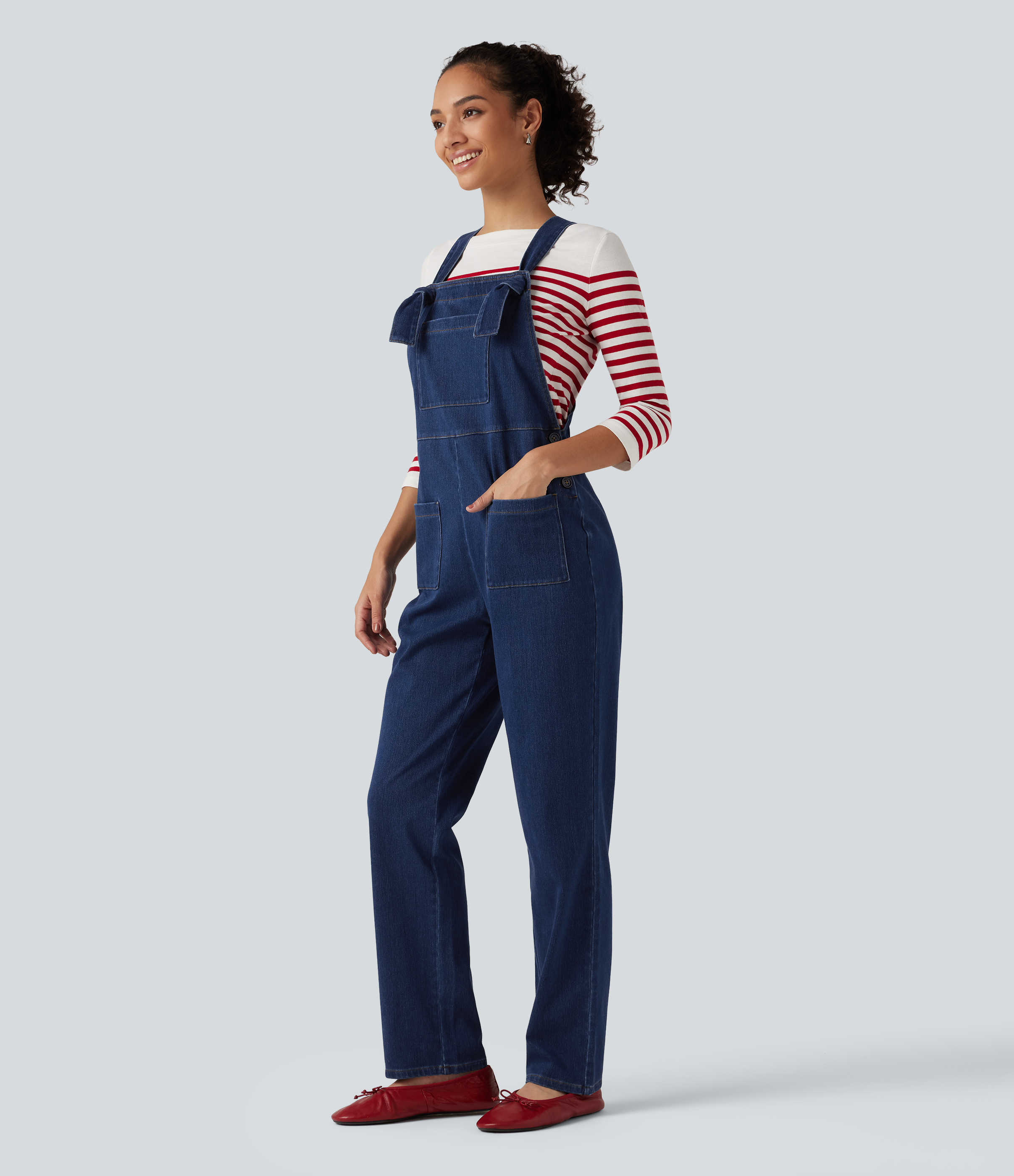 Halara Flex™ Denim Square Neck Sleeveless Tapered Casual Jumpsuit with Pockets