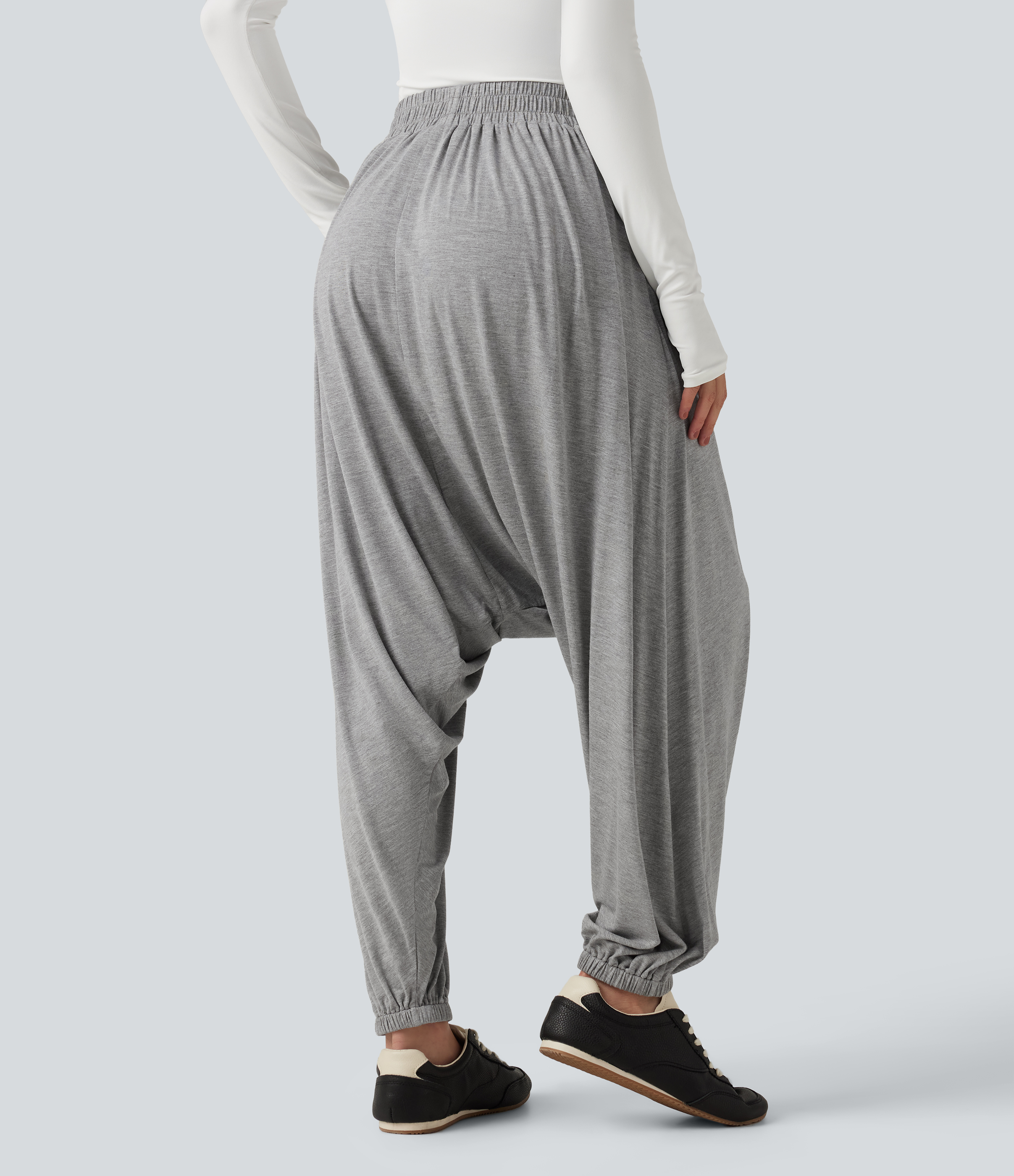 Gray White Mix High Waisted Relaxed Casual Jogger with Pockets / 2