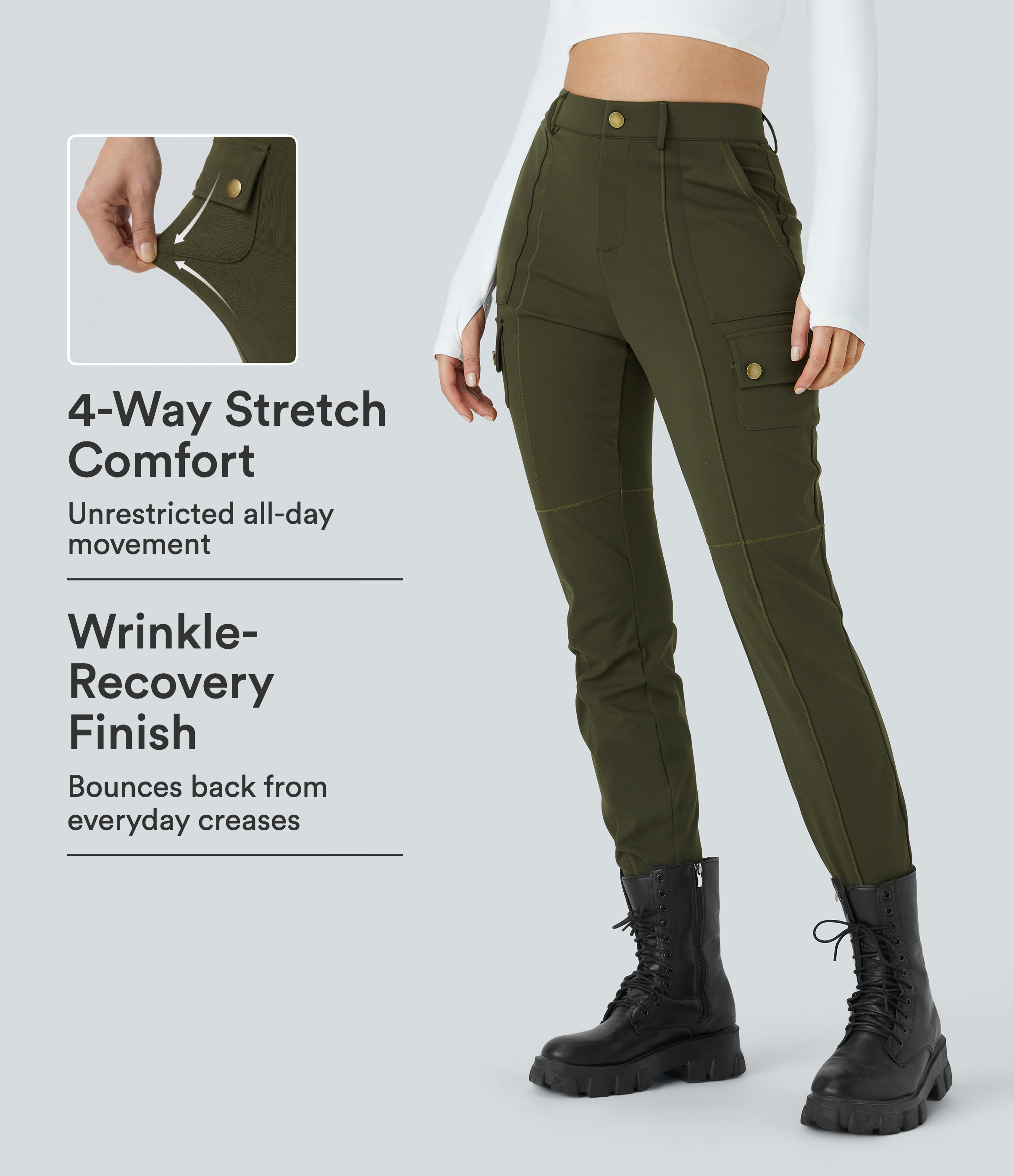 DayStretch High Waisted Zipper Pockets Solid Skinny Cargo Pants