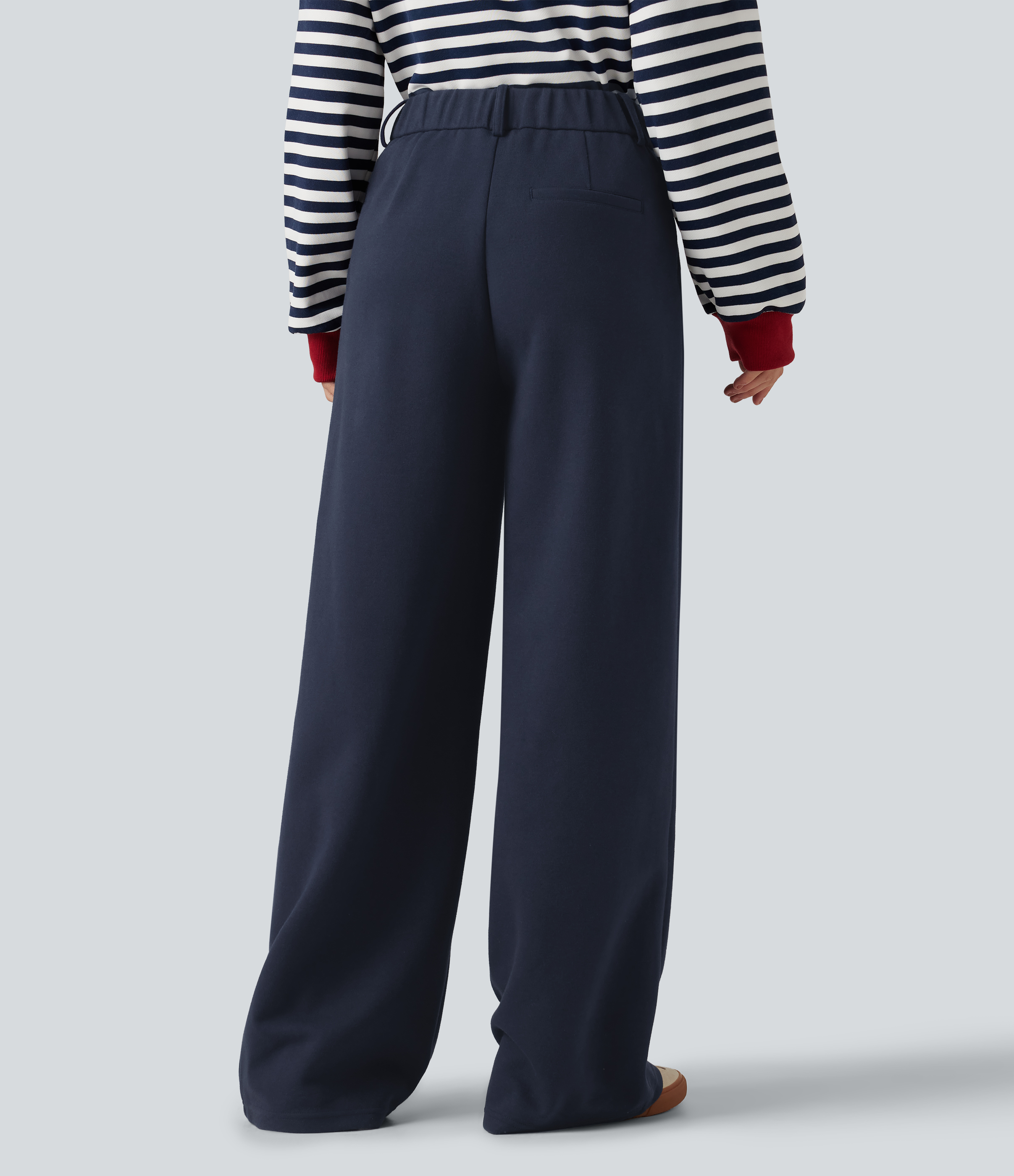 Night Blue Mid Rise Wide Leg Casual Cotton Sweatpants with Pockets / 2