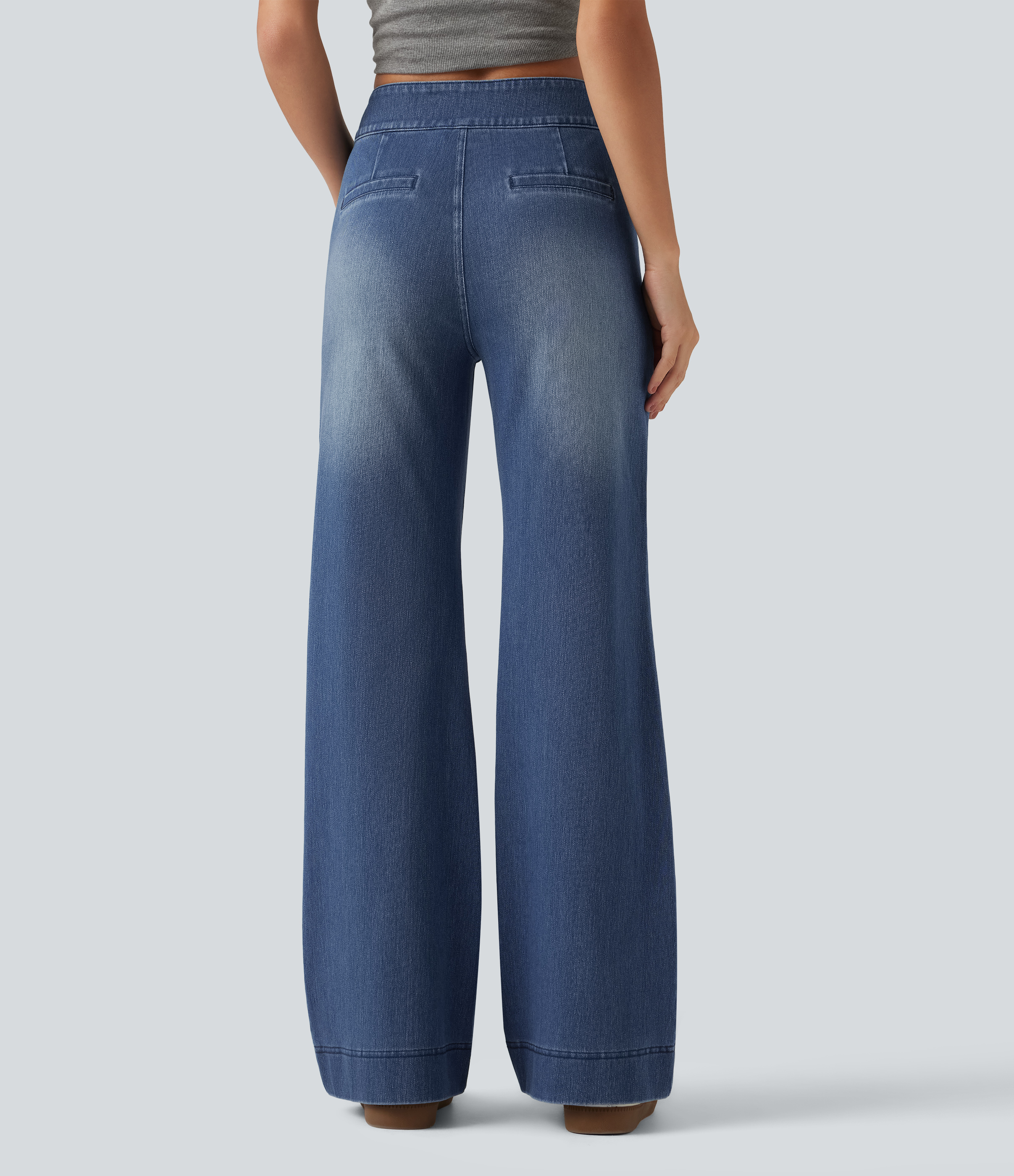 Tide Blue Denim Halara Flex™ hoch geschnittene, dehnbare Strick-Jeans mit geradem Bein und Taschen / 2