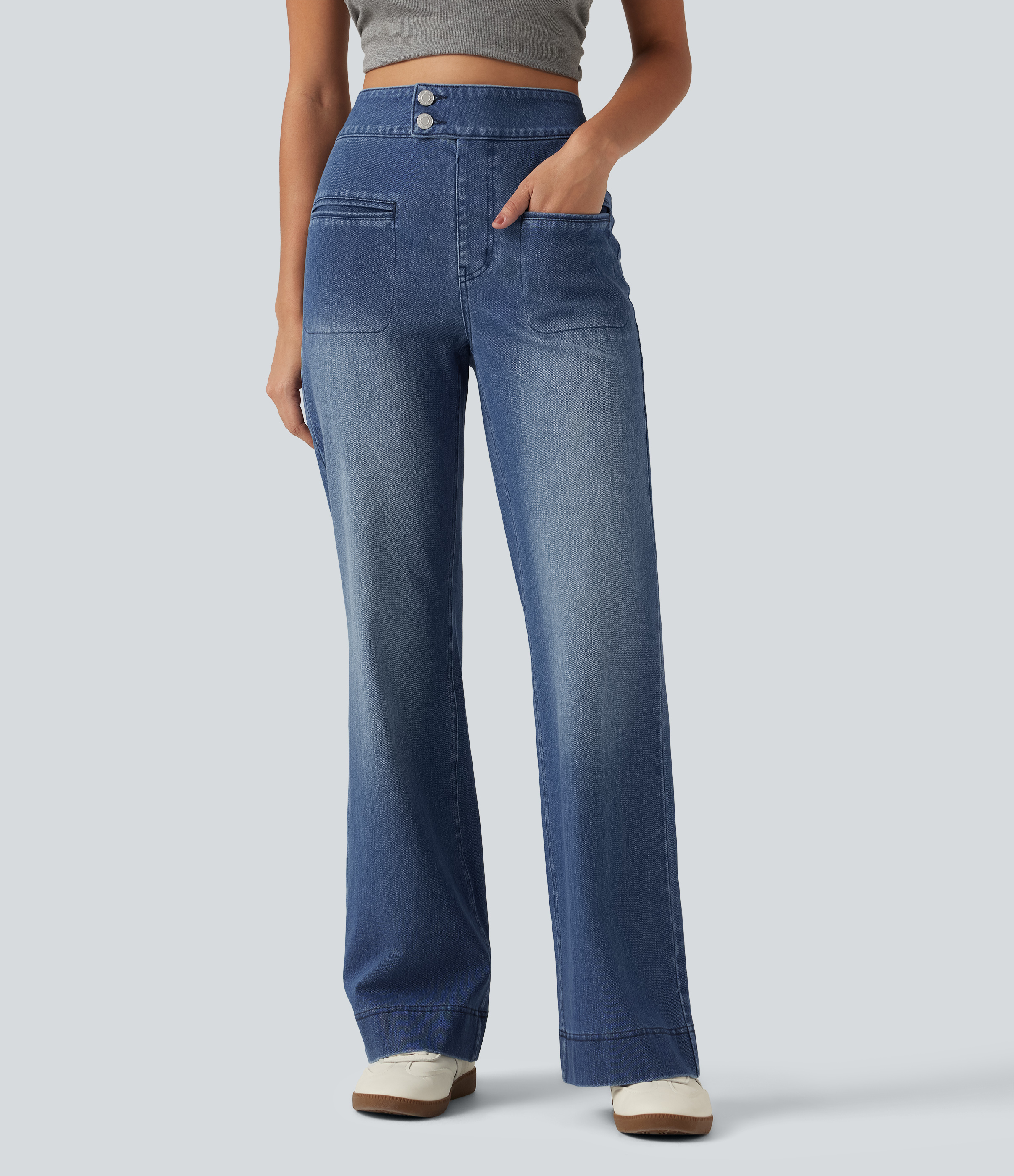 Halara Flex™ High Waisted Stretchy Knit Straight Leg Casual Jeans with Pockets