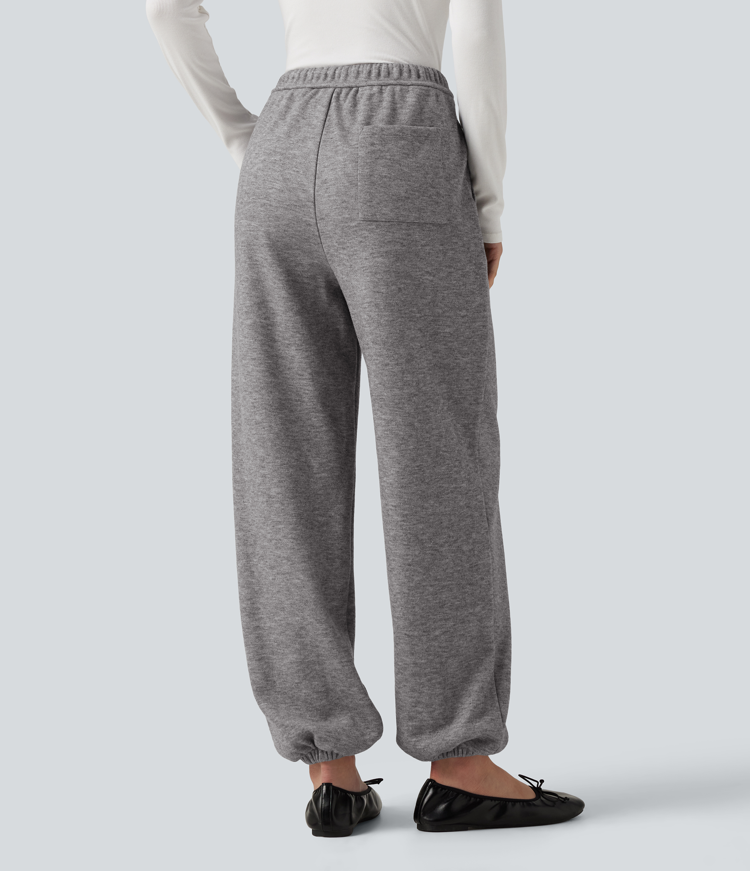 Mottled Cloud Grey Lässige Jogginghose mit mittelhohem Bund, Kordelzug und Taschen / 2