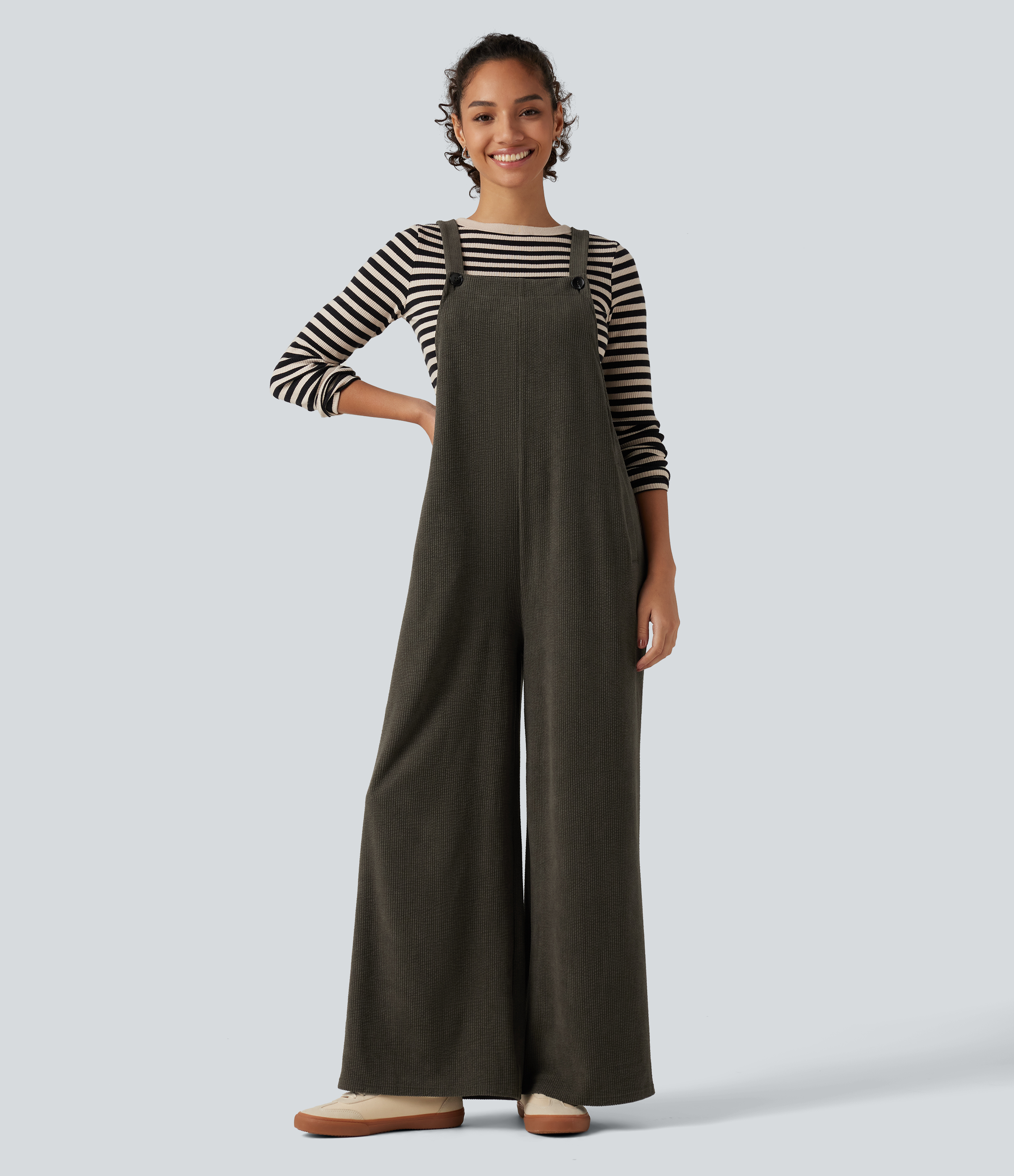 Square Neck Baggy Corduroy Casual Overalls with Pockets