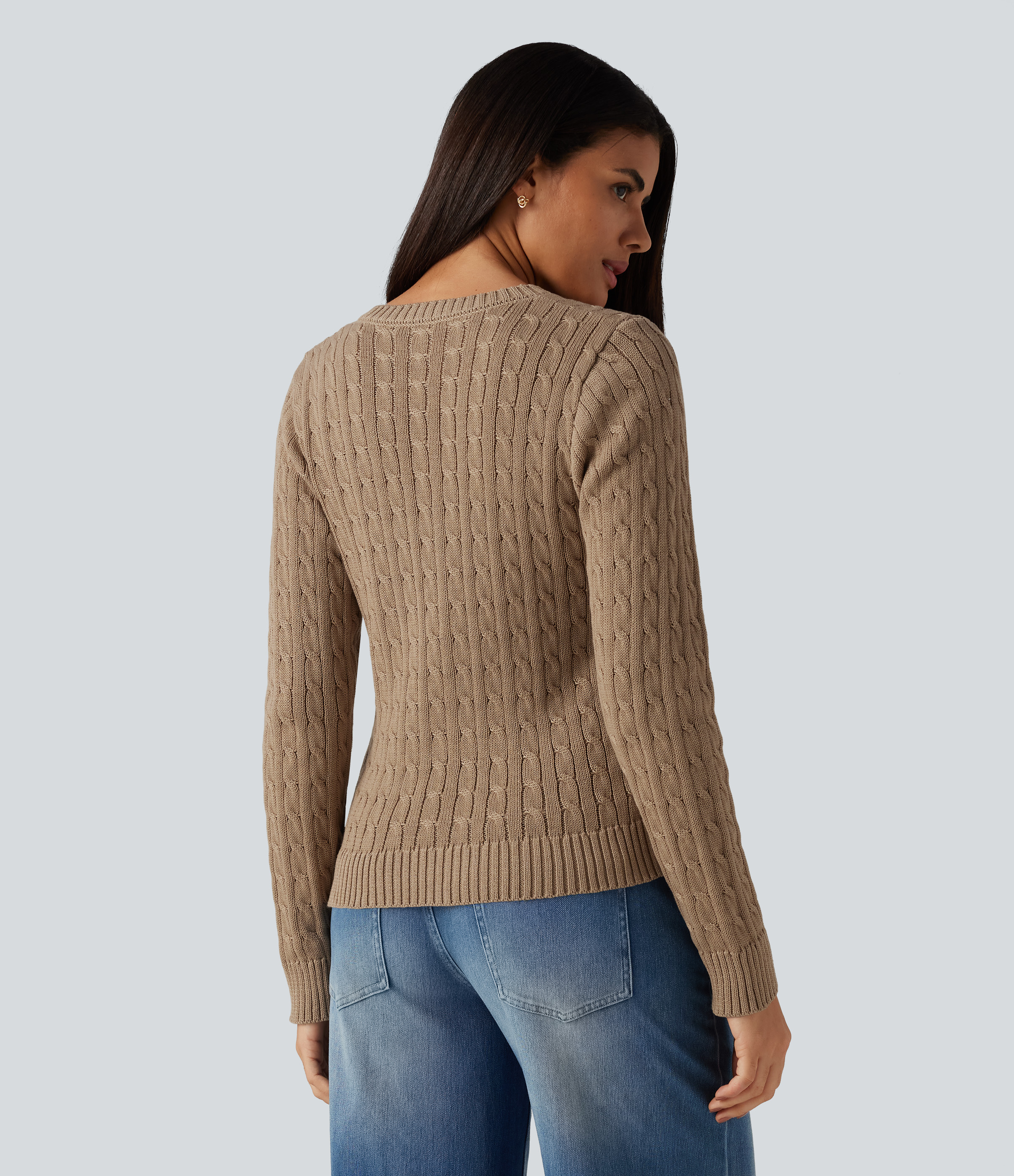 Bronzed Cider Cable Knit V Neck Long Sleeve Work Sweater / 2