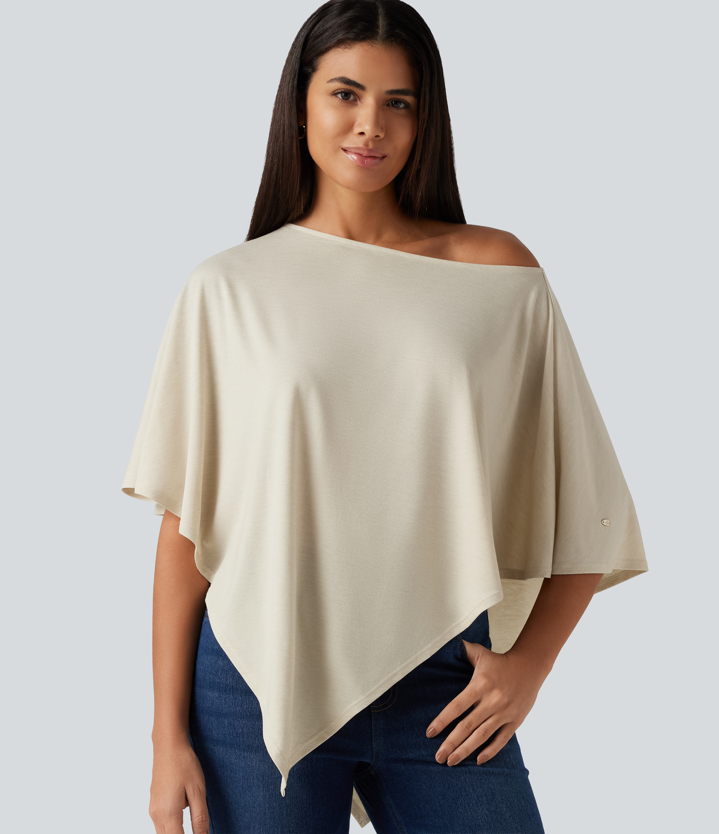 One Shoulder Half Sleeve Batwing Asymmetric Hem Oversized Casual Top