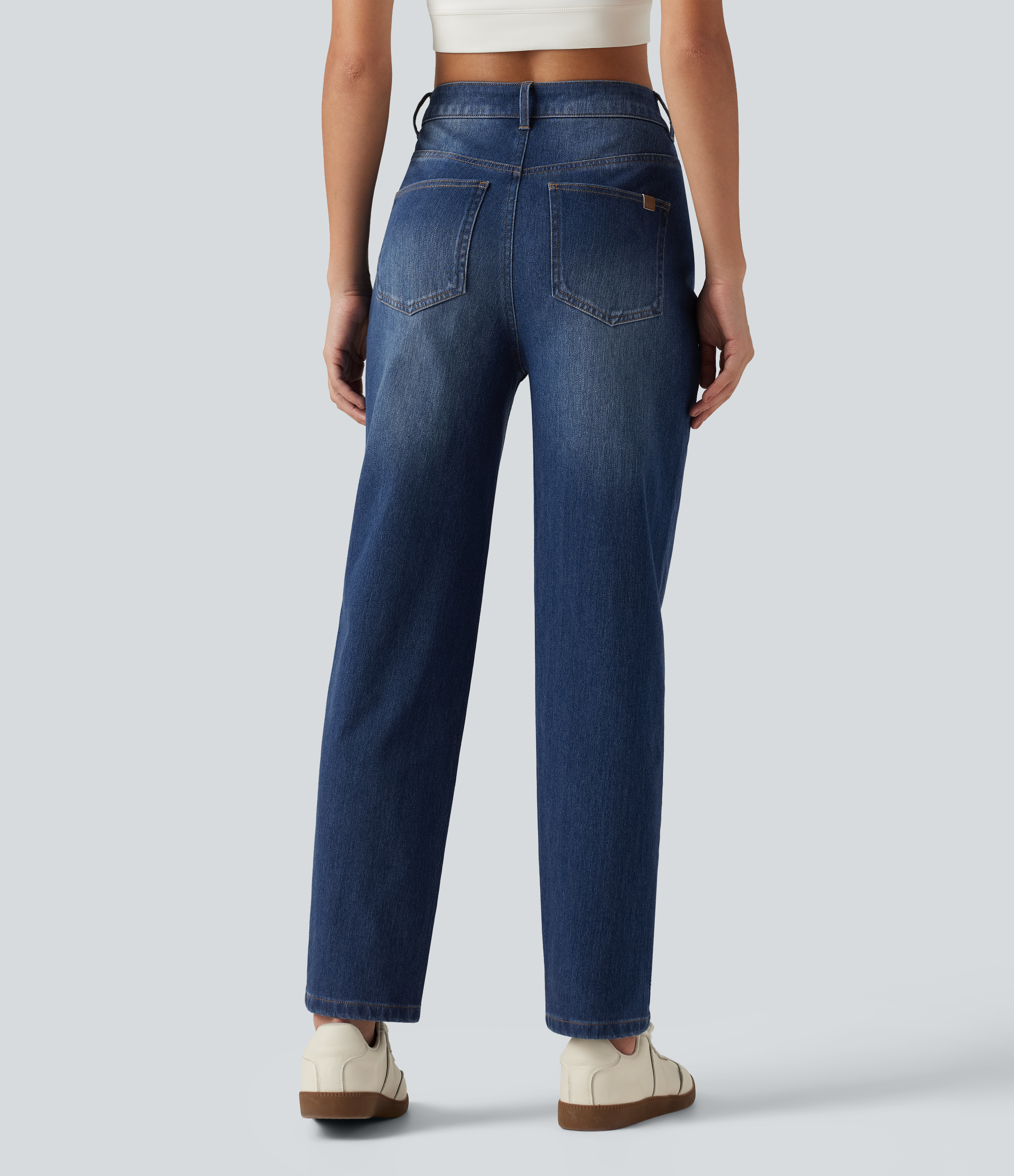 Tide Blue Denim Halara Flex™  High Waisted Tapered Casual Jeans with Pockets / 2