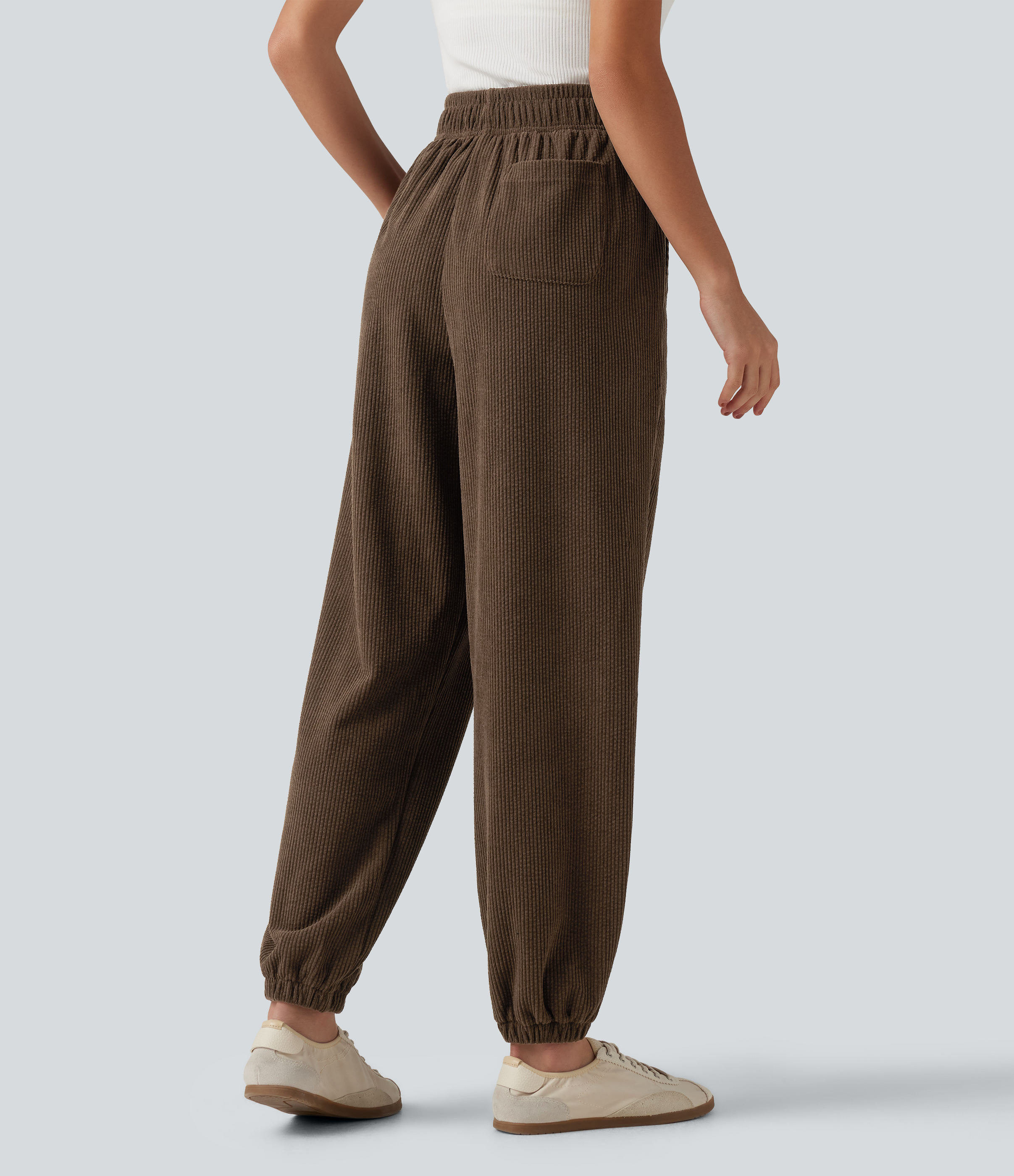 Rain Drum Joggers décontractés en velours côtelé, taille haute, à cordon de serrage, coupe fuselée, avec poches / 2