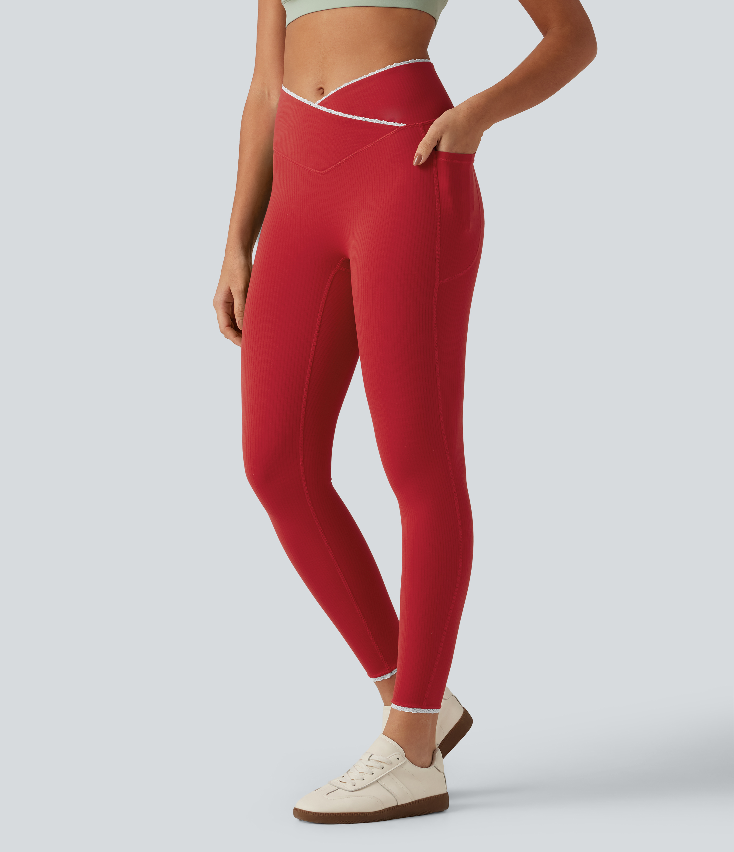 Halara UltraSculpt™ High Waisted Crossover Color Block Yoga Leggings with Pockets
