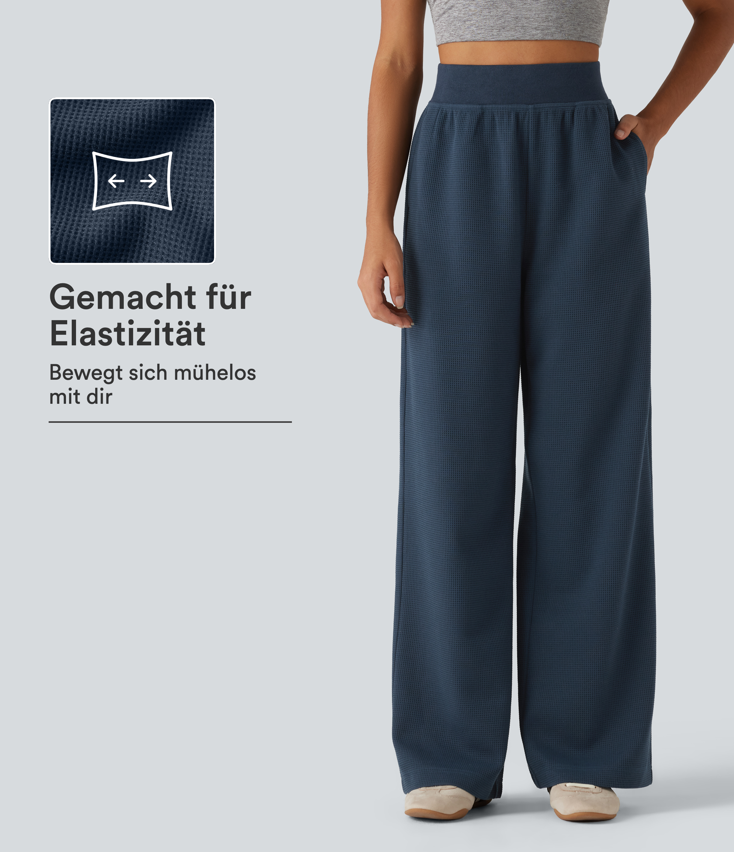 Lässige Sweatpants mit hohem Bund, Seitentaschen, Waffelstoff und geradem Bein