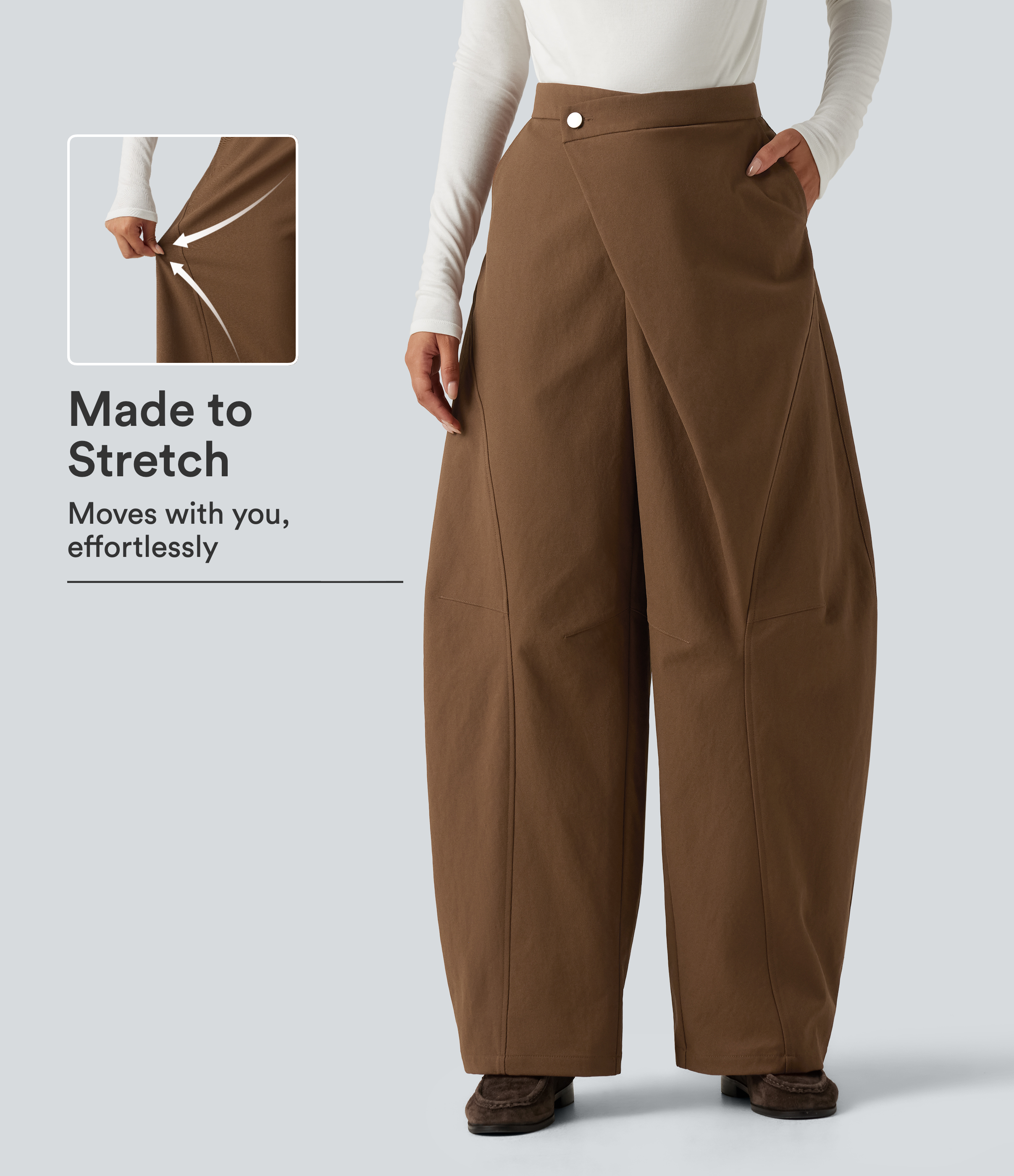 Mid Rise Asymmetric Baggy Casual Pants with Pockets