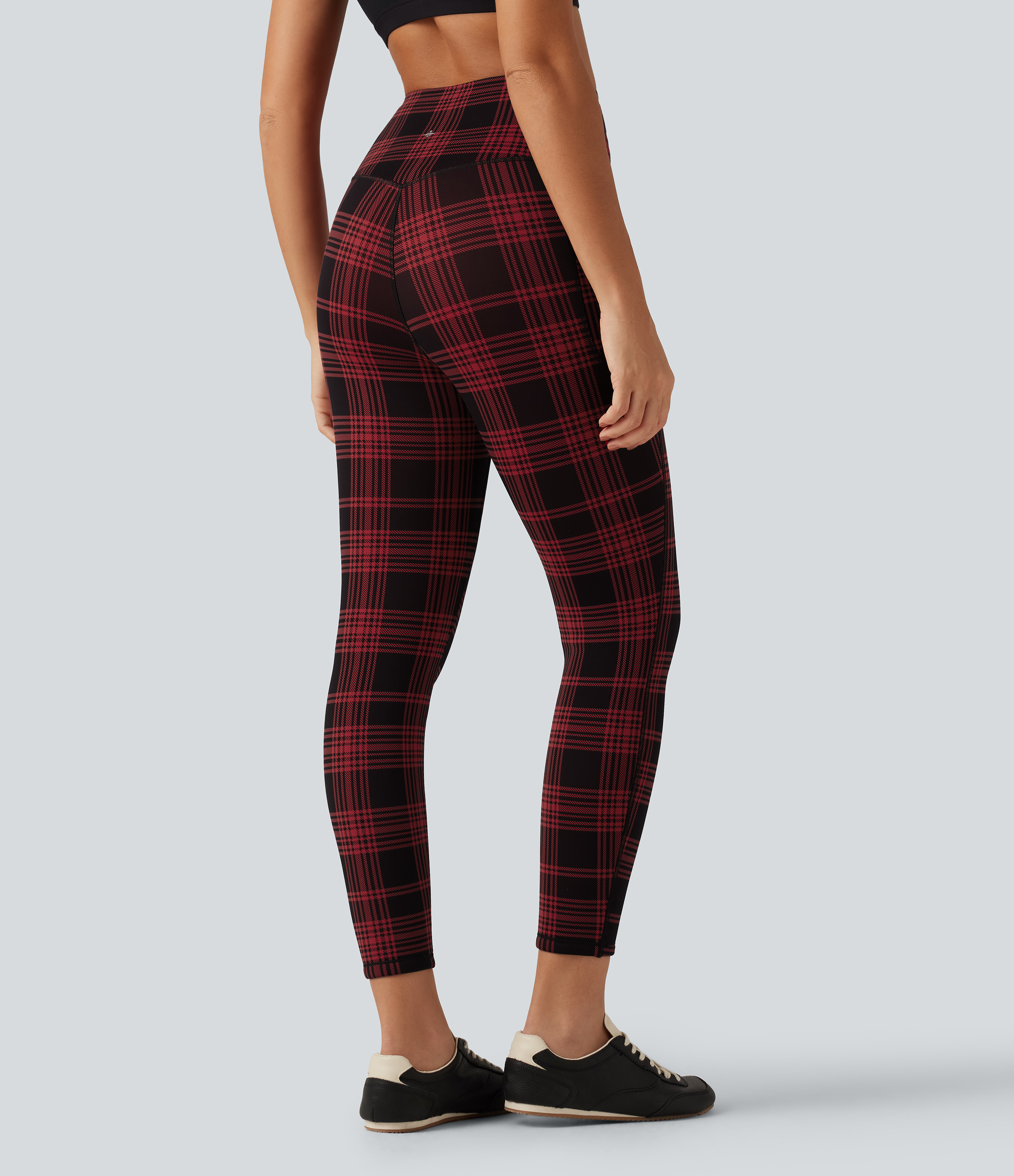 Apple Houndstooth Plaid Halara UltraSculpt™ Karo-Print Fleece-Trainingsleggings mit hohem Bund, bauchformender Wirkung und Taschen / 2