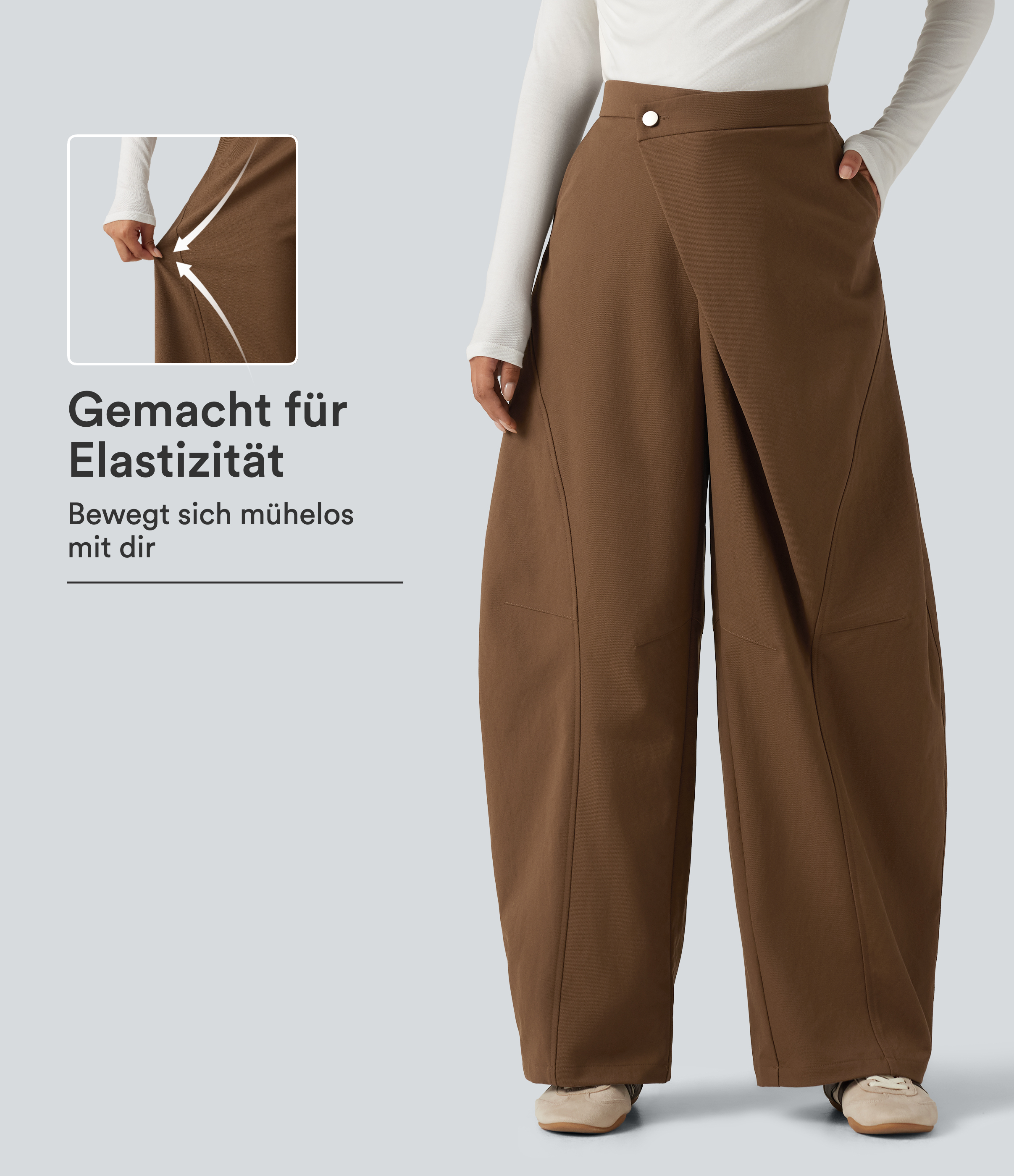 Lässige Baggy-Hose mit mittelhohem Crossover-Bund und mehreren Taschen