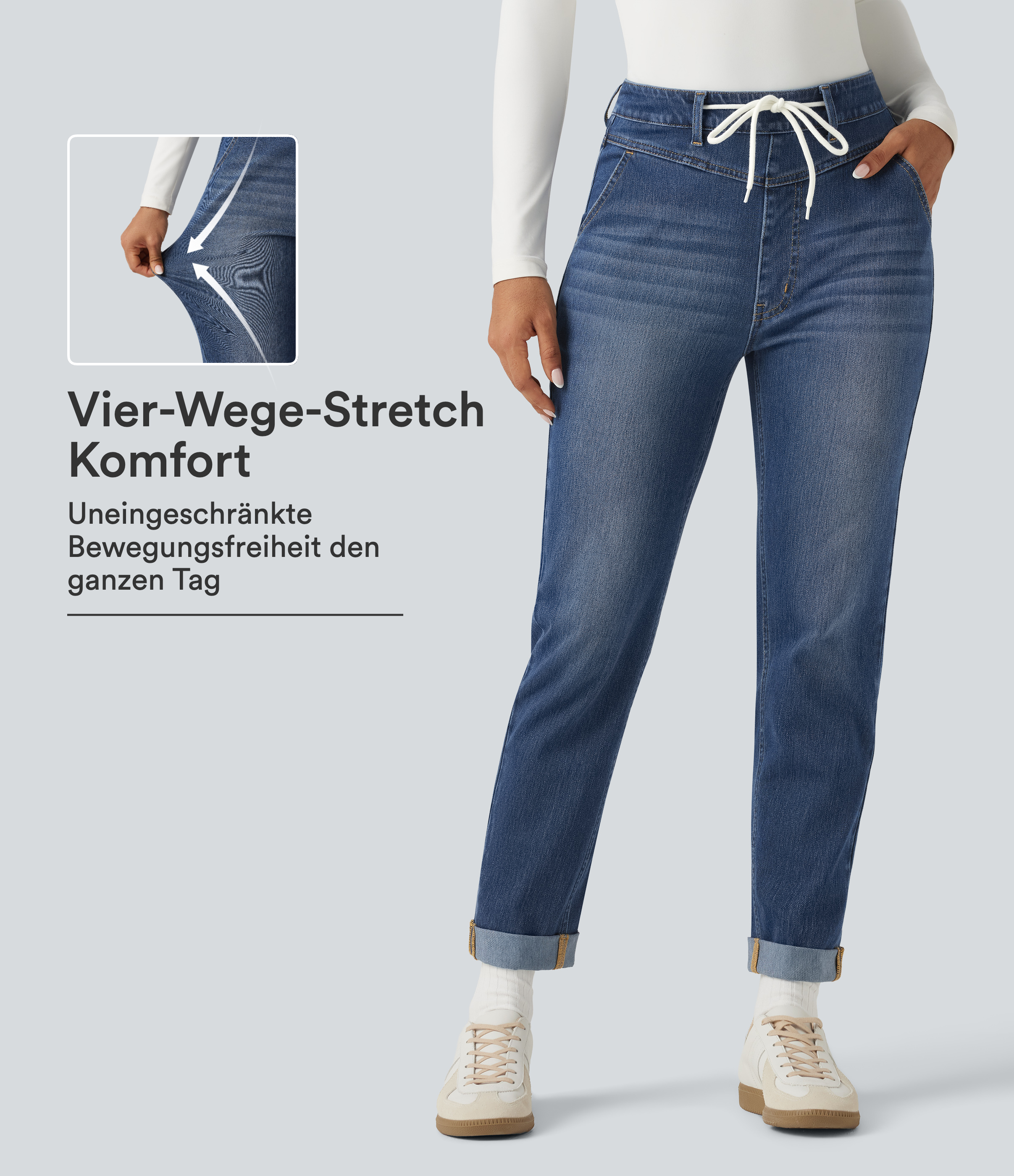 Halara Flex™ - Lässige Jeans mit hohem Bund, mehreren Taschen und Kordelzug