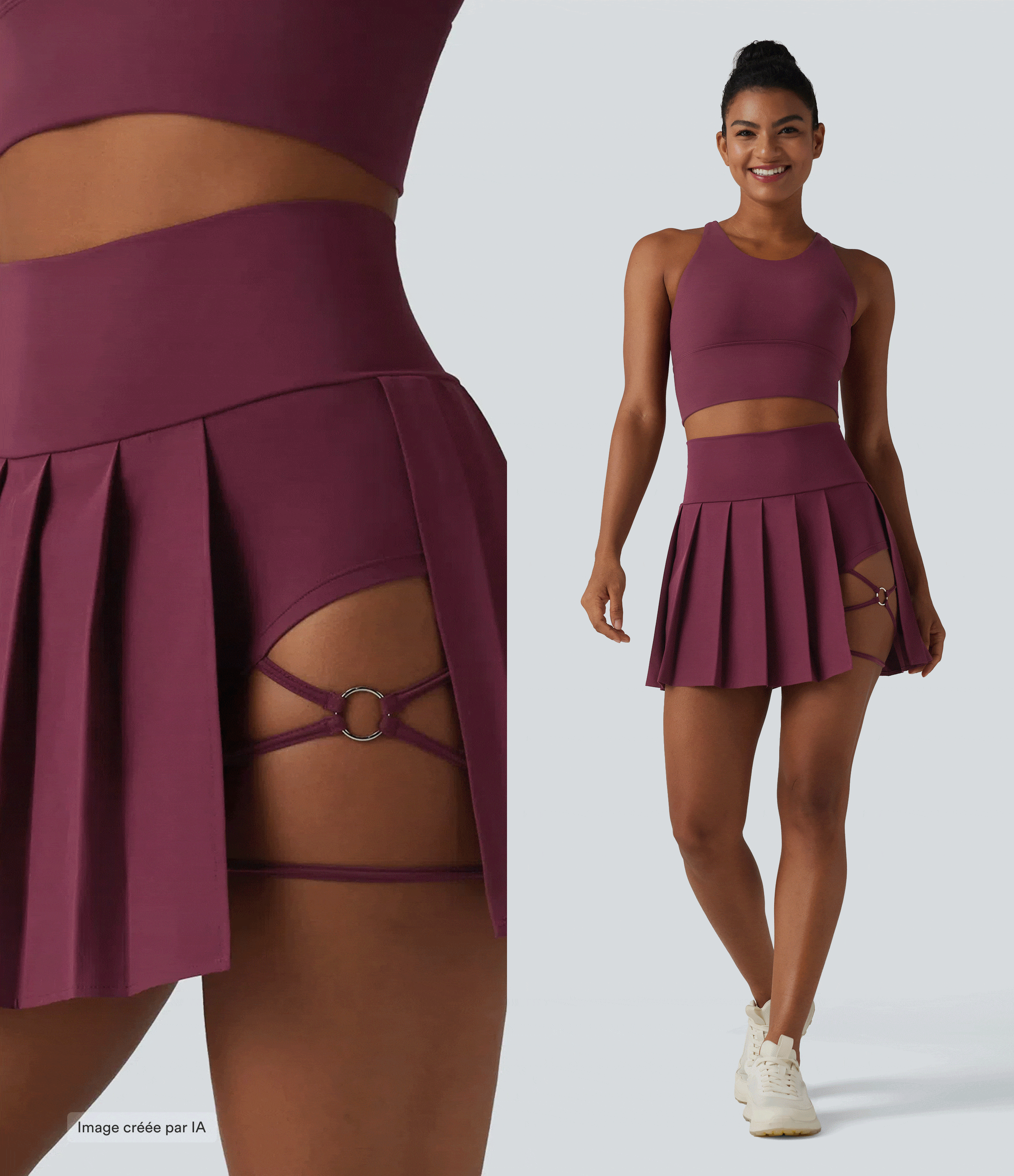 Amaranth Jupe de danse courte plissée 2-en-1 Breezeful™ taille haute séchage rapide avec ourlet asymétrique et poches – Version longue / 2