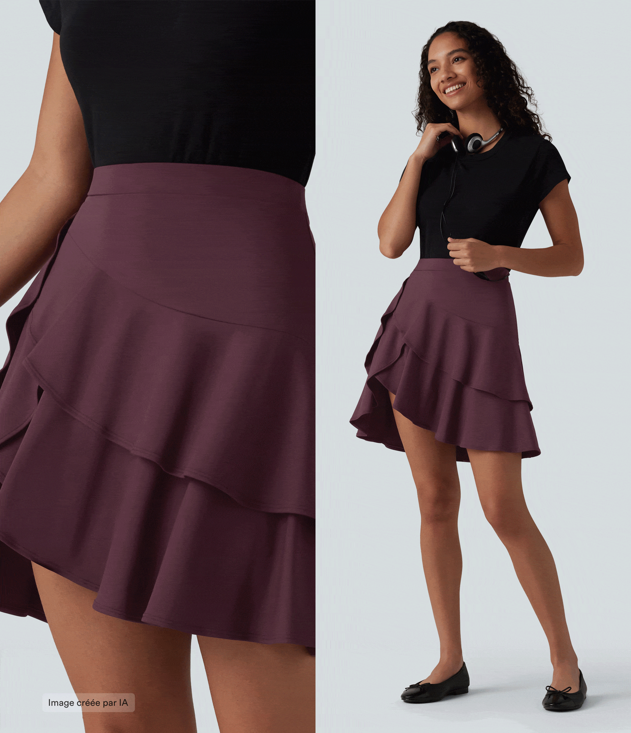 Fig Jupe mini décontractée 2-en-1 SoftlyZero™ Airy effet frais InstantCool taille haute à volants superposés avec poche / 2