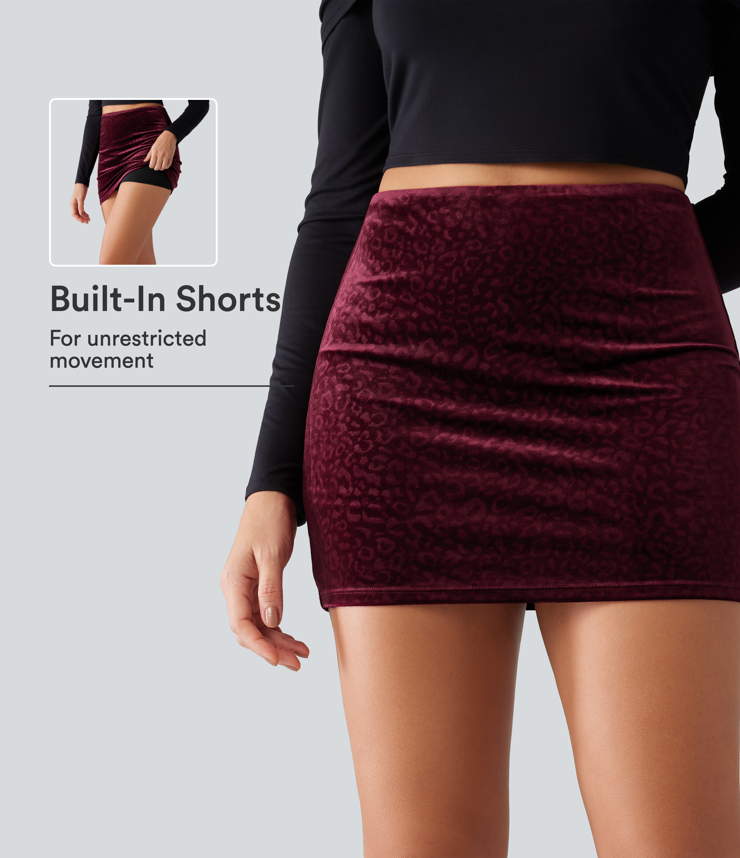 High Waisted 2-in-1 Bodycon Velvet Leopard Print Mini Party Skirt