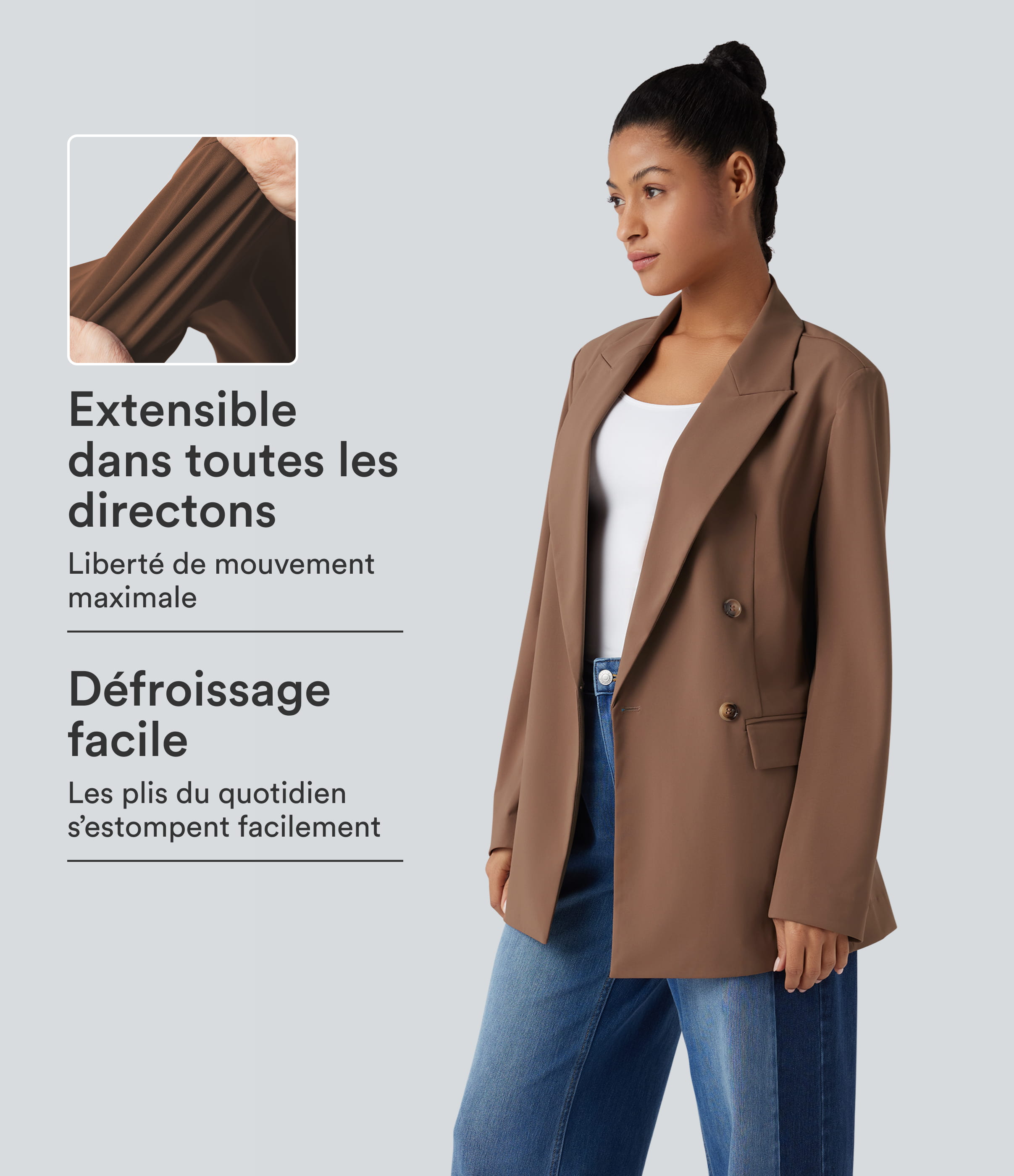 Blazer de bureau défroissage facile avec col tailleur et poches