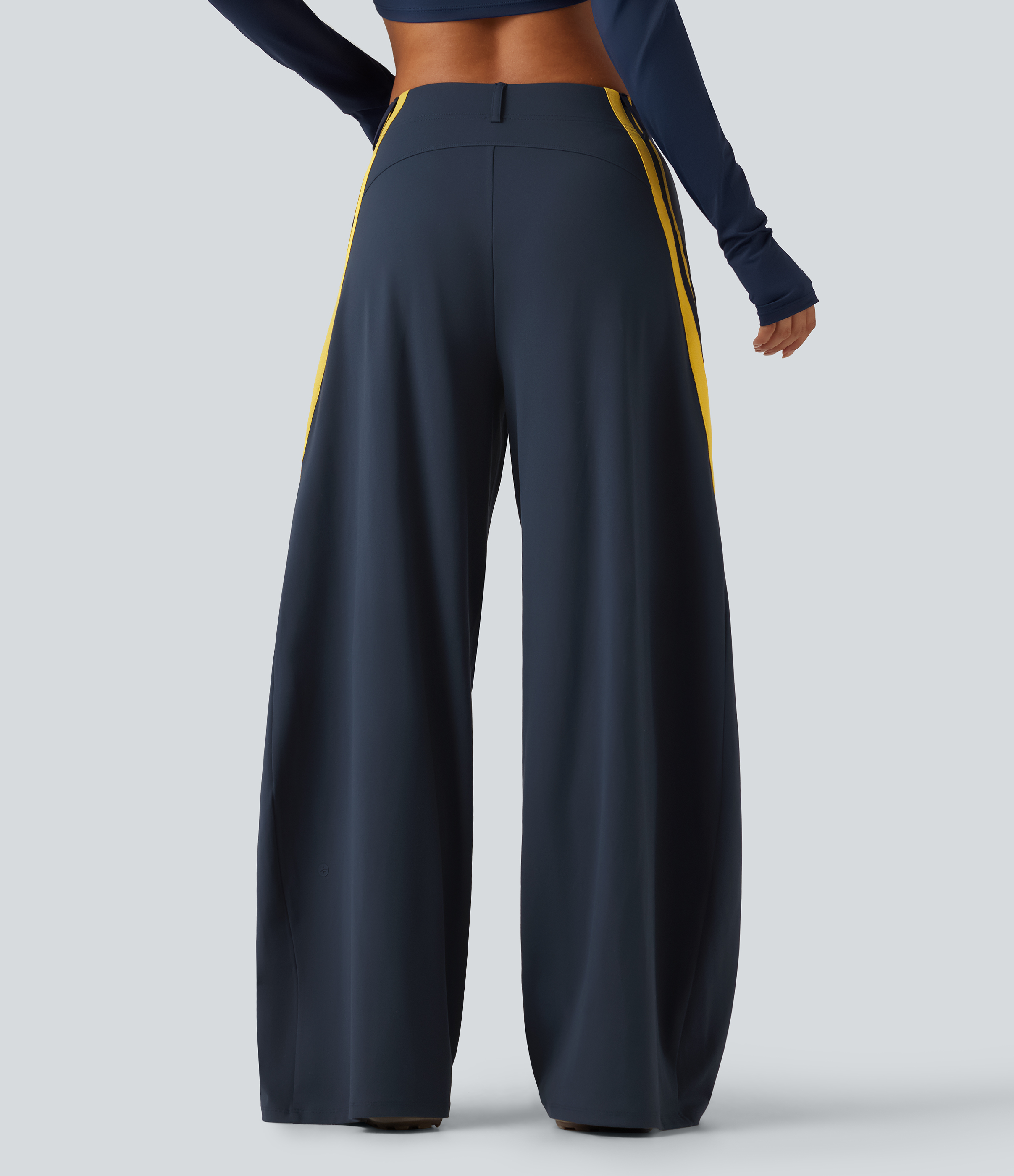 Midnight Blue High Waisted Color Block Side Stripe Barrel Dance Pants with Pockets / 2