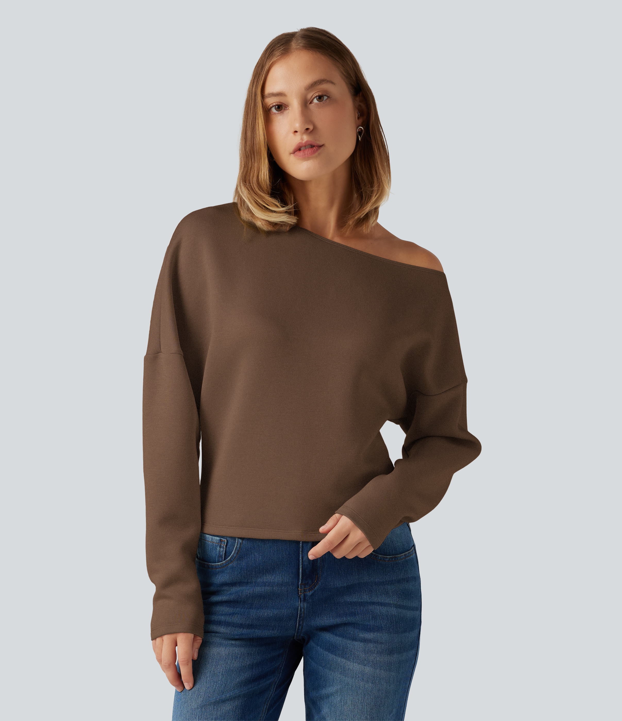 SpacerTek™ One Shoulder Batwing Long Sleeve Asymmetric Casual Sweatshirts
