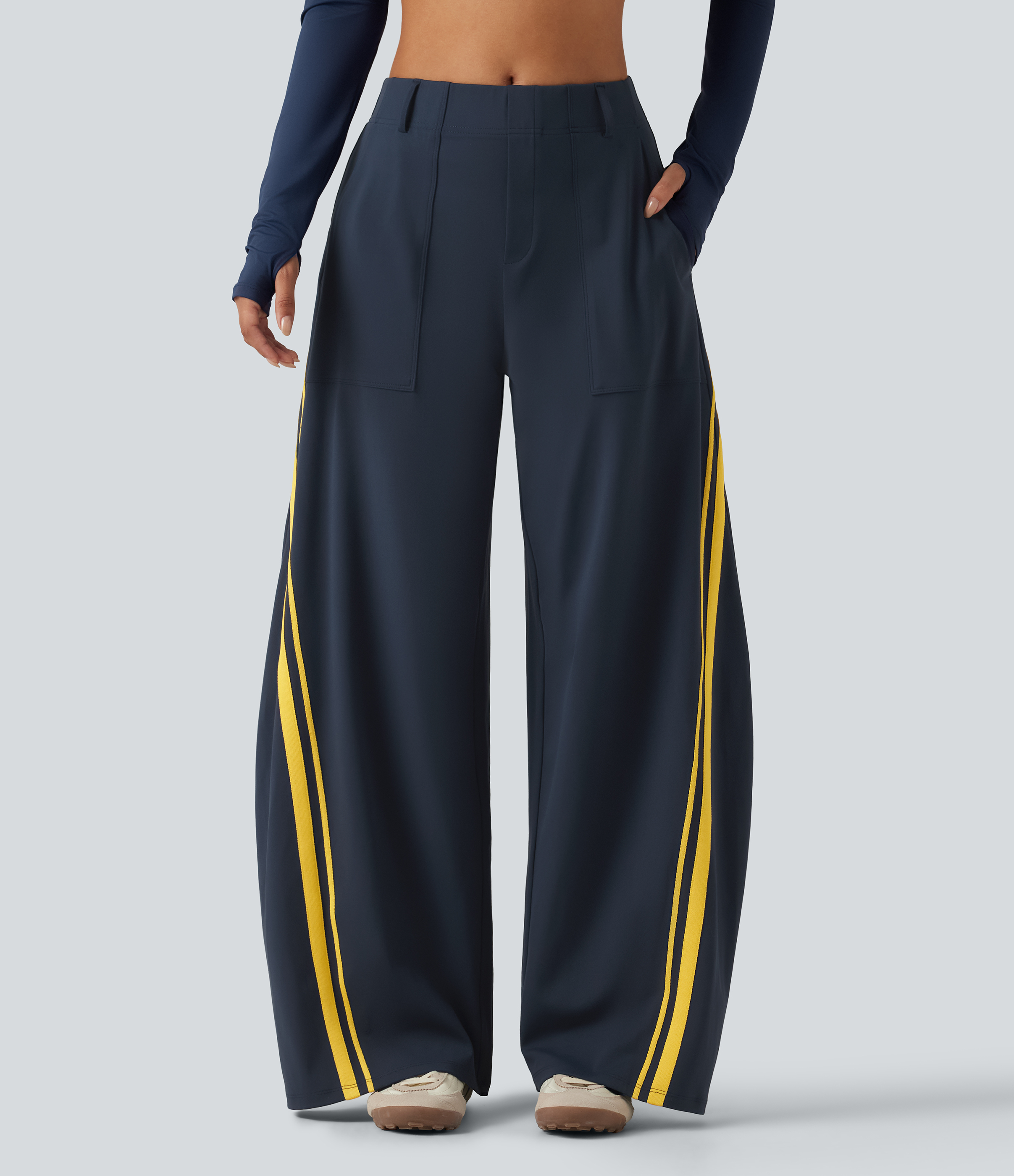High Waisted Color Block Side Stripe Barrel Dance Pants with Pockets