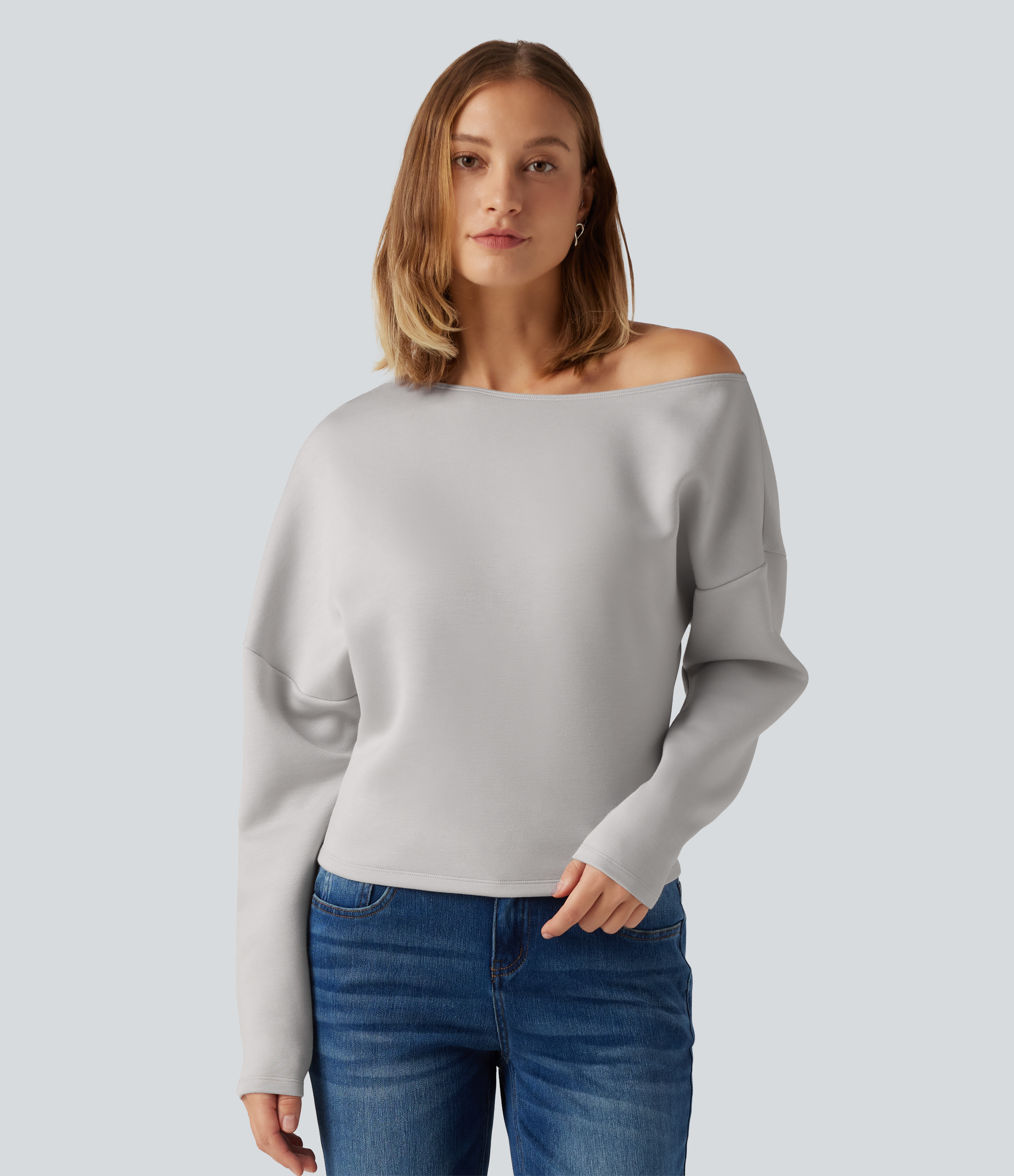 SpacerTek™ One Shoulder Batwing Long Sleeve Asymmetric Casual Sweatshirts