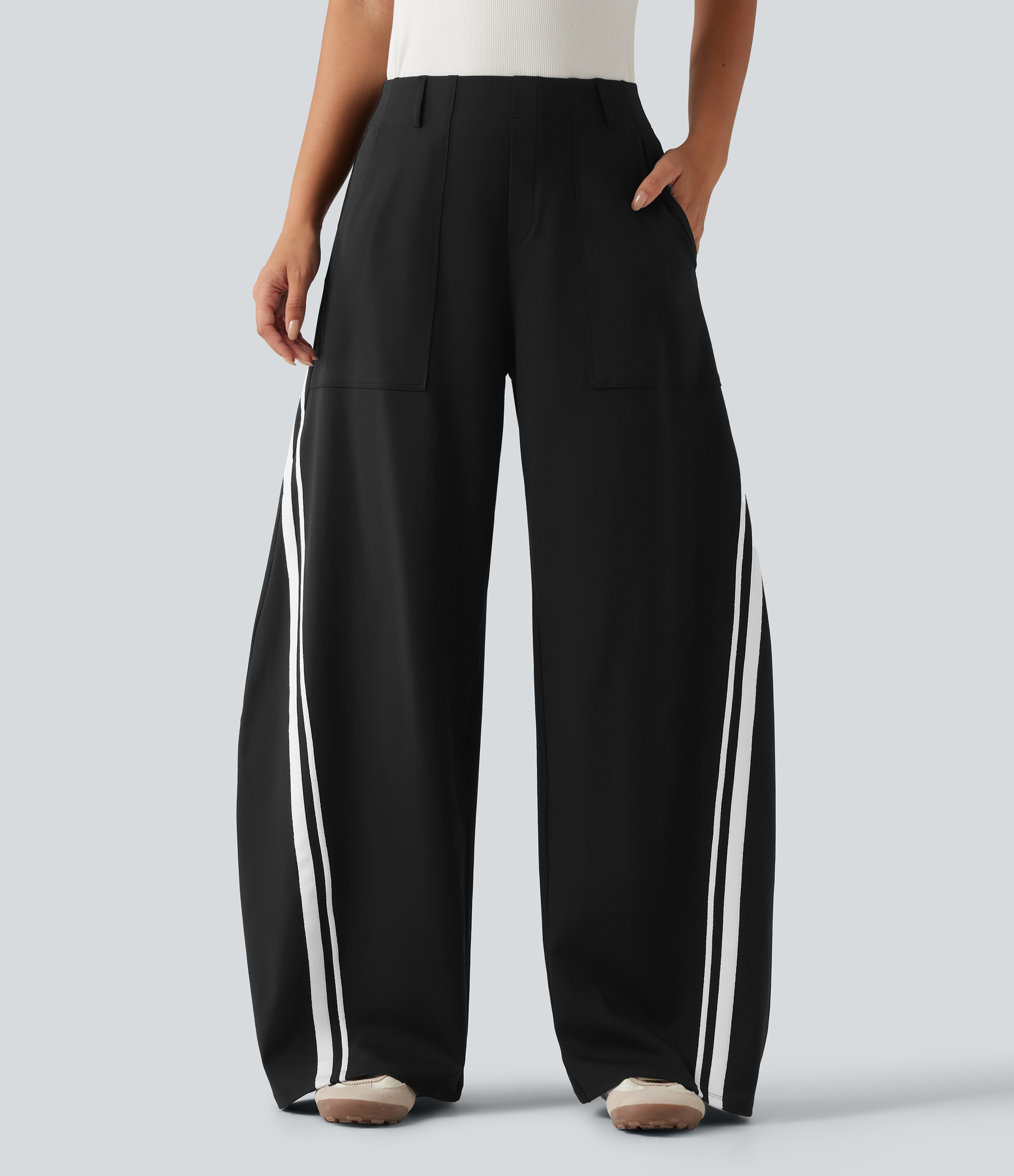 High Waisted Color Block Side Stripe Barrel Dance Pants with Pockets
