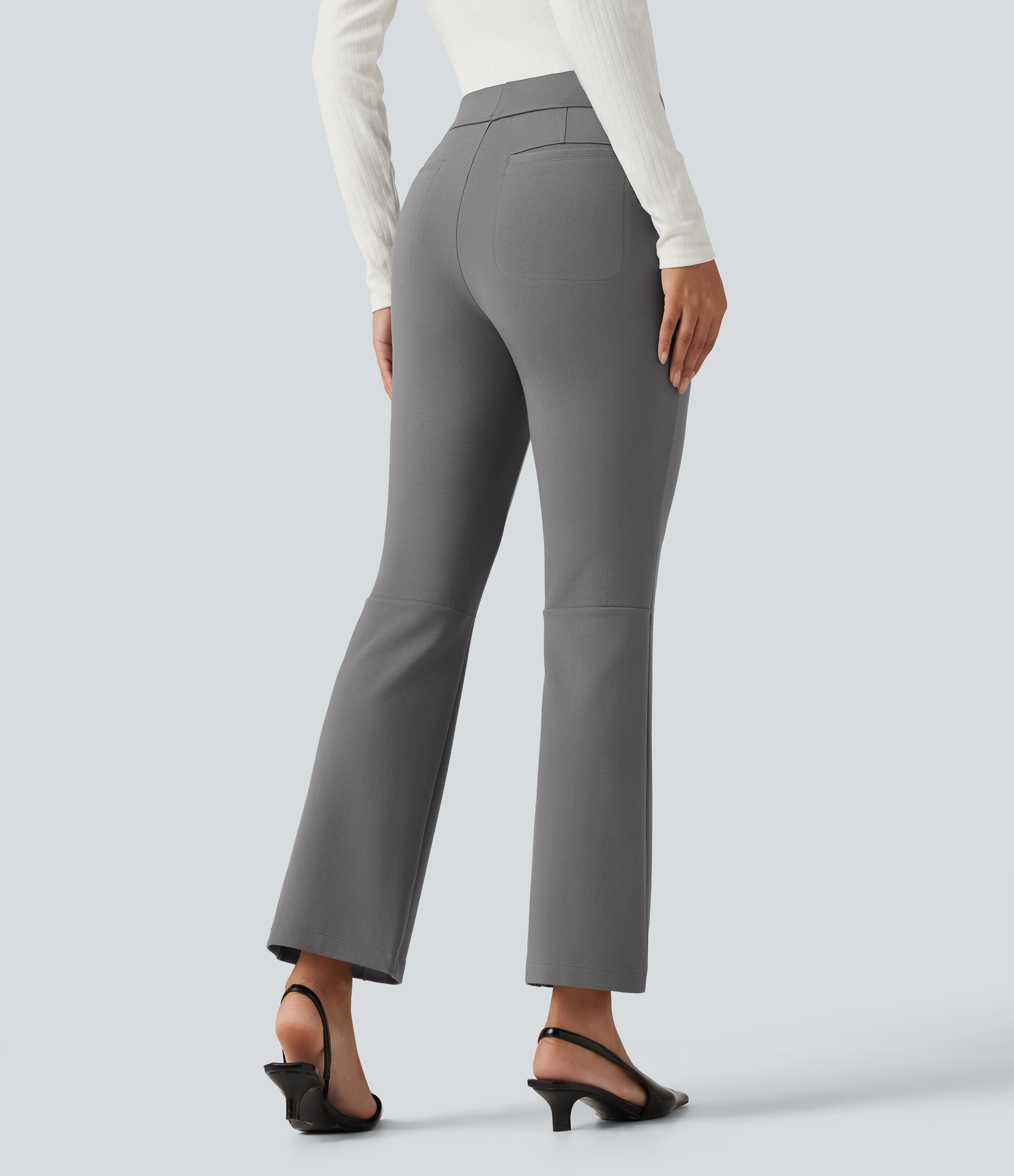 Putty Gray Halara Flex™ High Waisted Pintuck Bootcut Work Pants with Pockets / 2