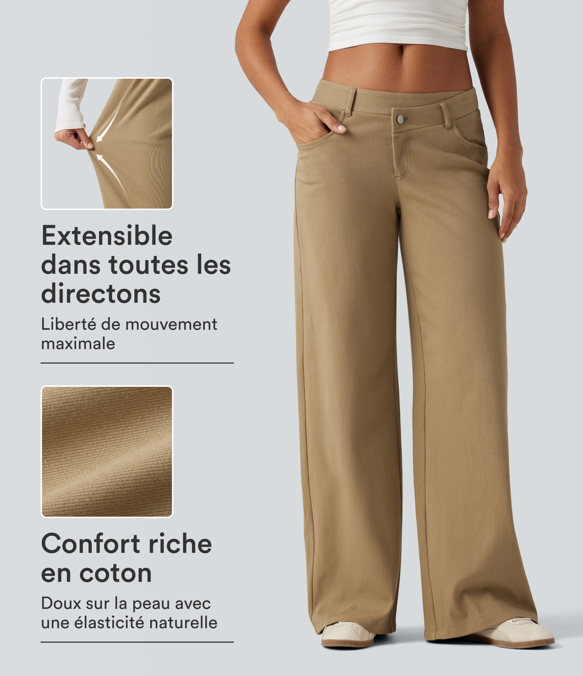 Pantalon en coton taille basse asymétrique coupe large avec poches