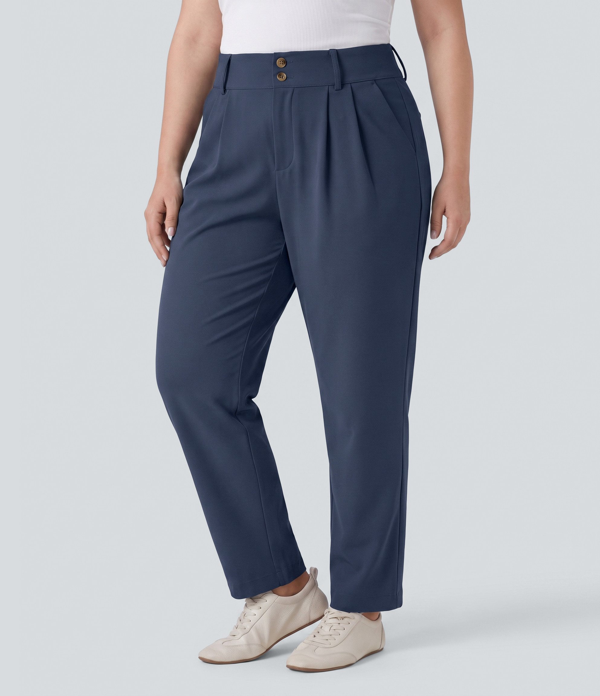 Halara Flex™ - Schmal zulaufende Bürohose mit hohem Bund, Seitentaschen und Waffelstoff - Plus Size