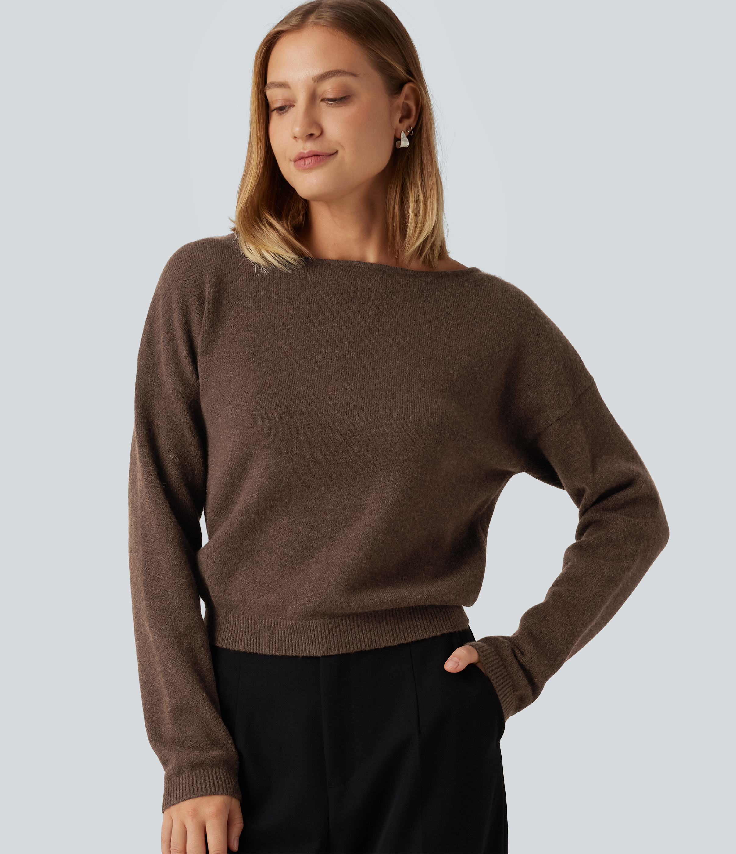 Boat Neck Long Sleeve Casual Sweater