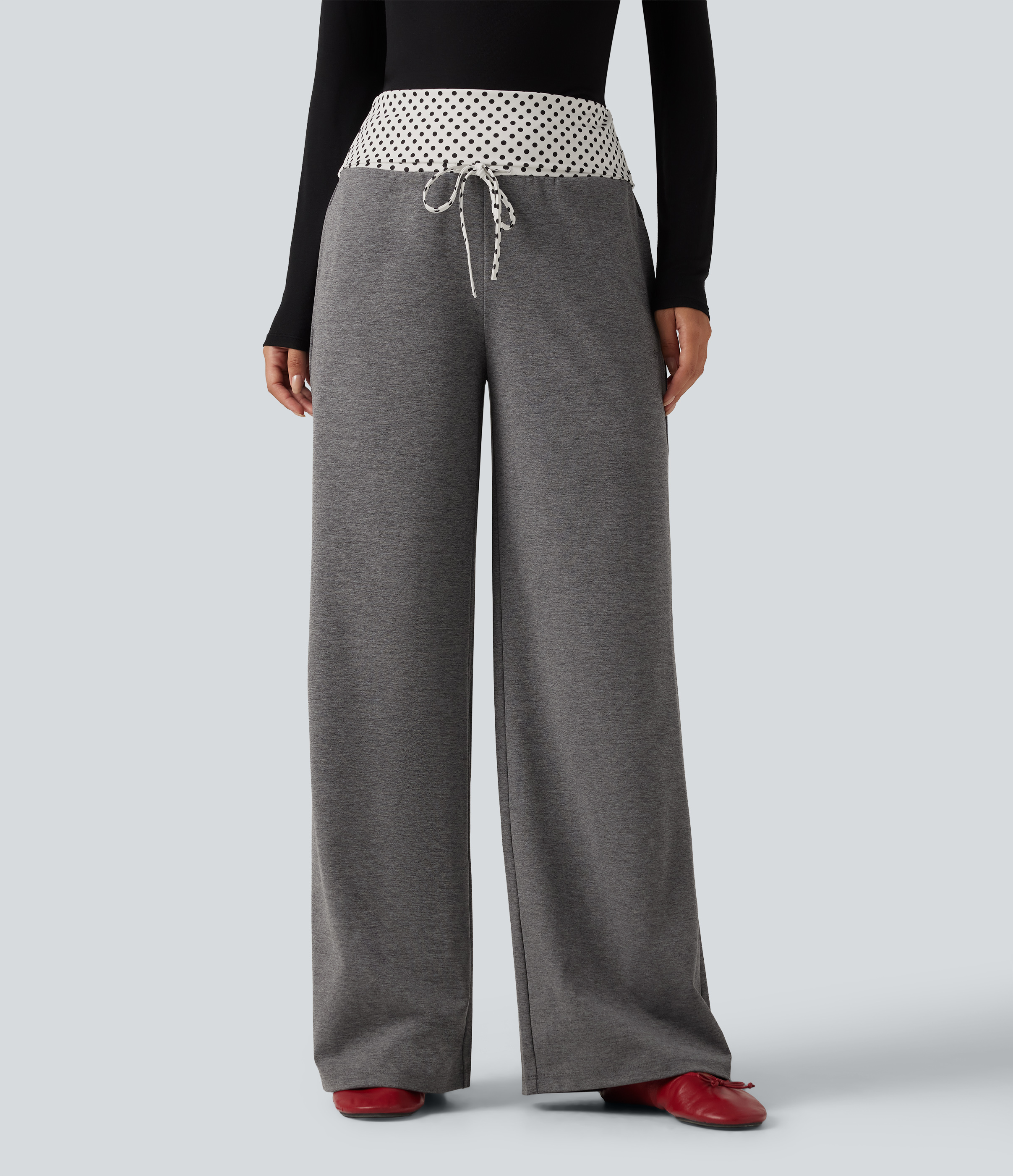 Mid Rise Drawstring Straight Leg Polka Dot Quick Dry Casual Sweatpants with Pockets