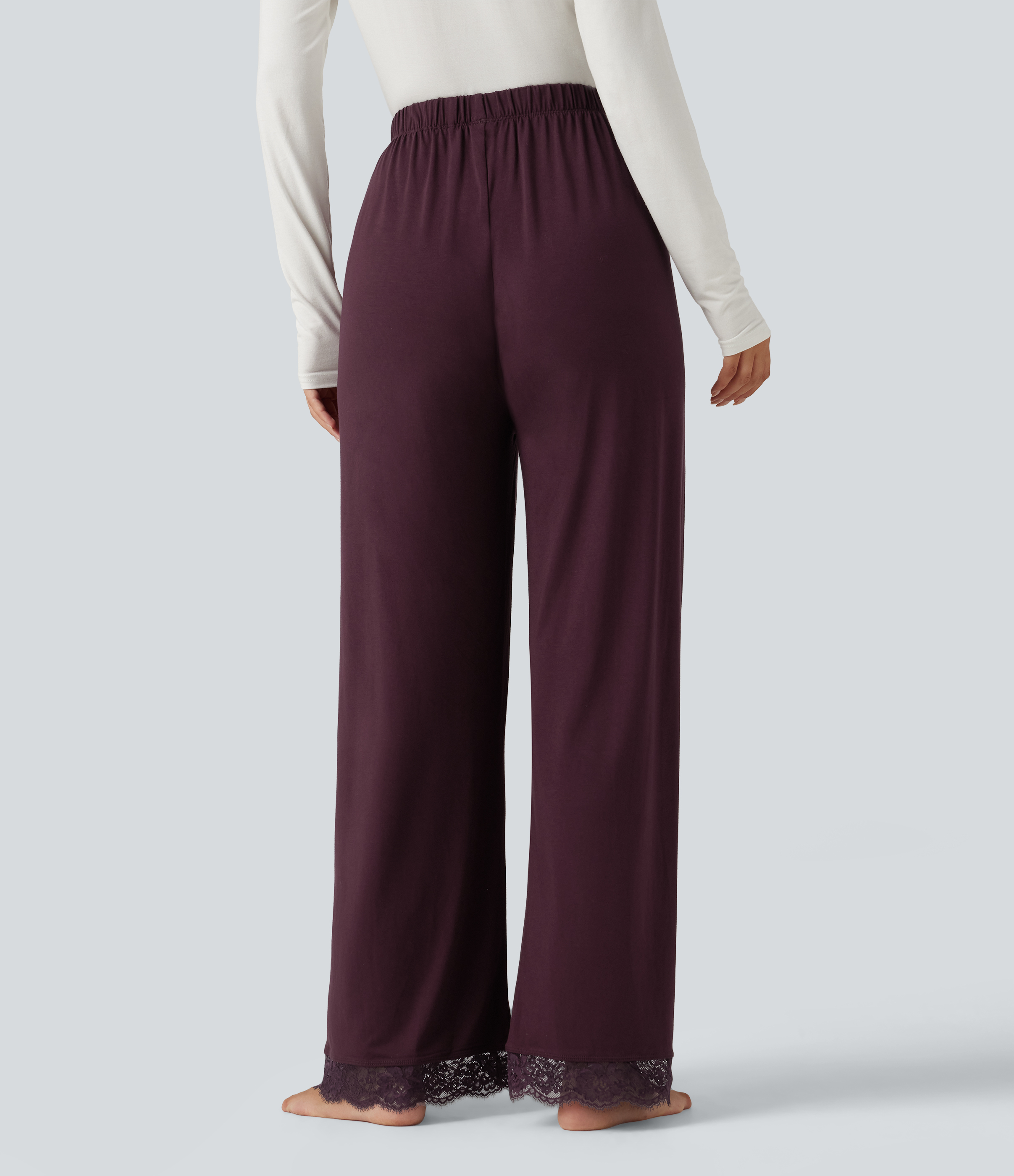 Fig Mid Rise Contrast Lace Wide Leg Lounge Pants with Pockets / 2