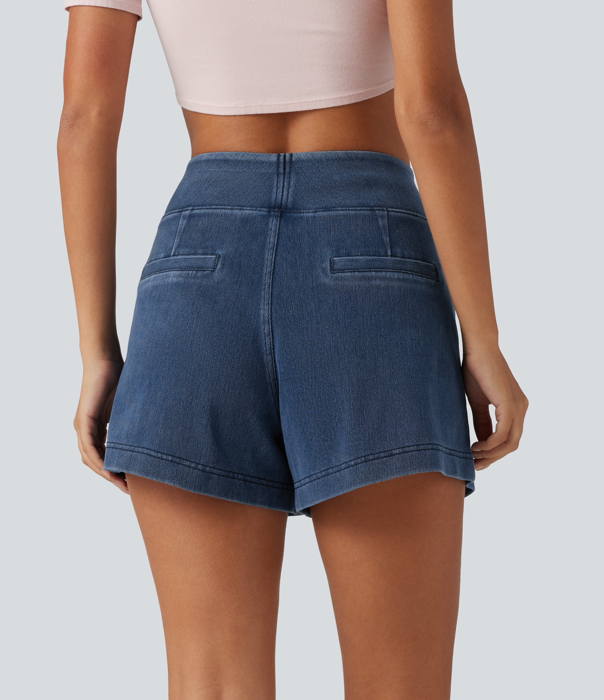 Estate Blue Denim Halara Flex™ Mid Rise Wide Leg Casual Shorts 4" with Pockets / 2